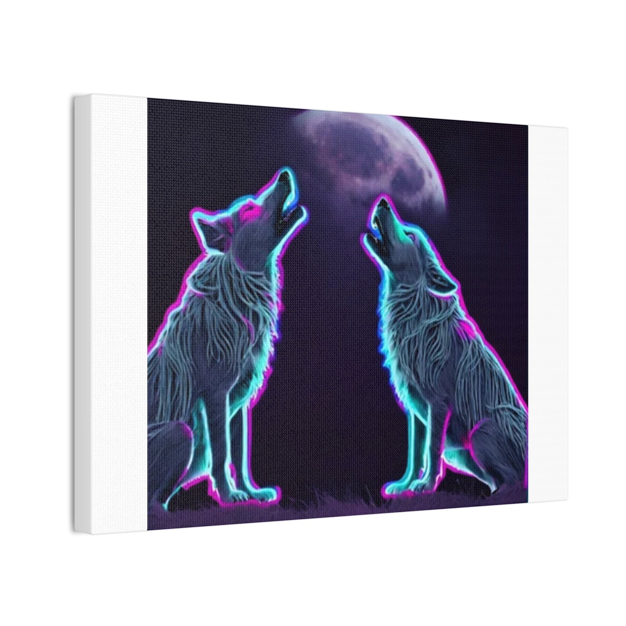 Neon Wolves Howling Canvas Stretched, 0.75"