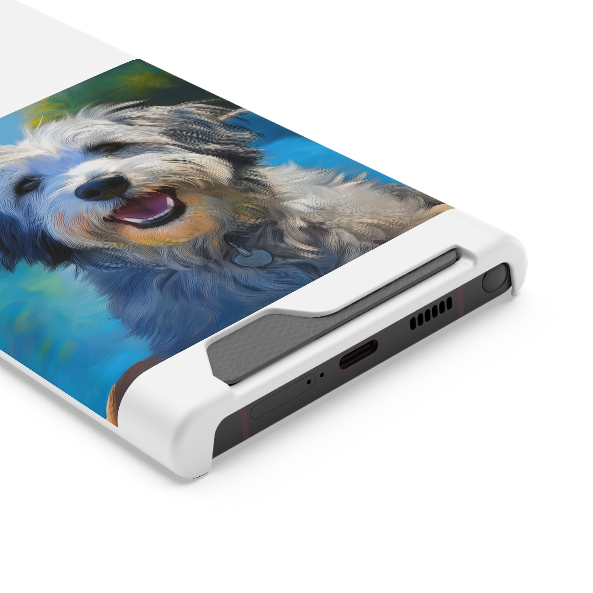 Grey Shaggy Dog Poolside Phone Case with Card Holder