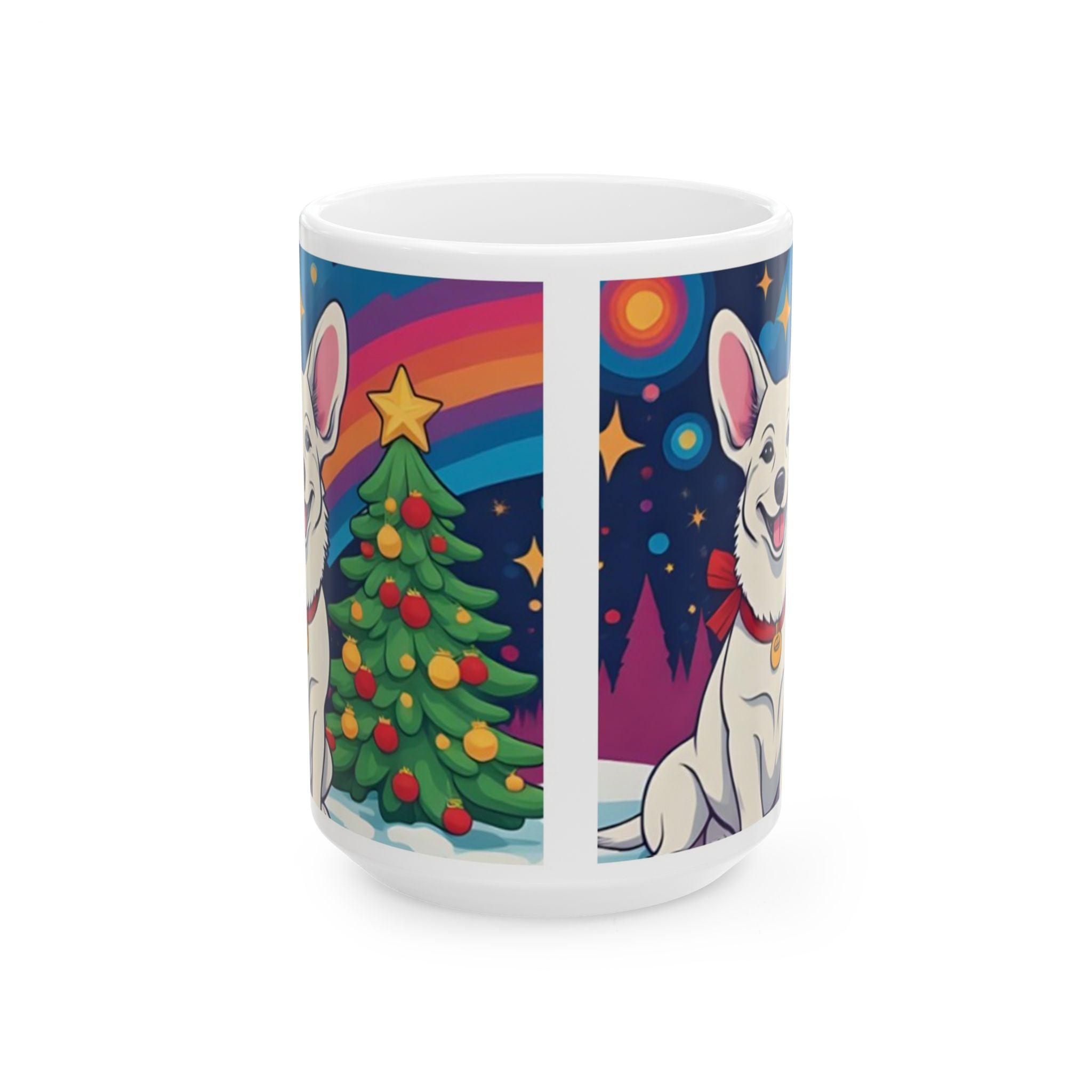 White Corgi Holiday Ceramic Mug, (11oz, 15oz)