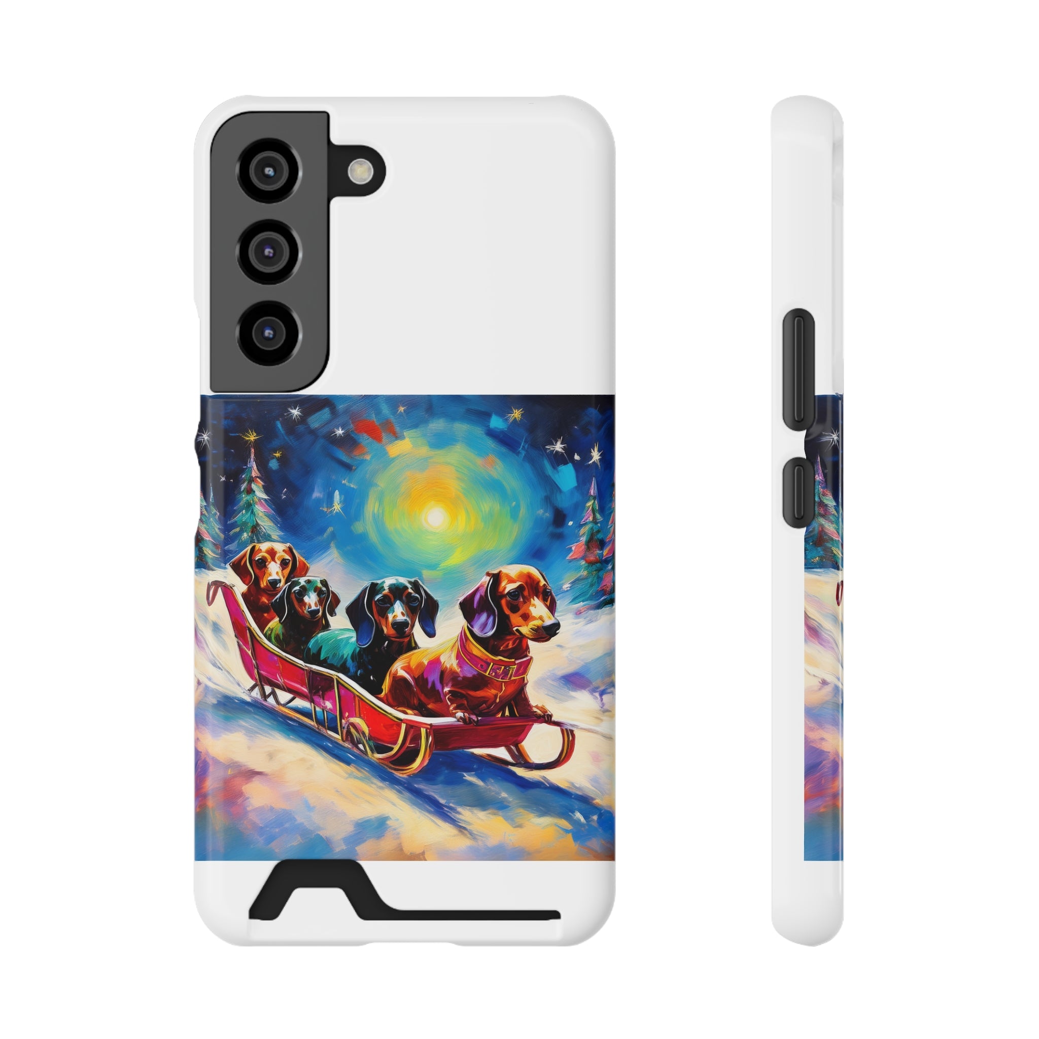 Dachshund Night Sleighride Phone Case with Card Holder
