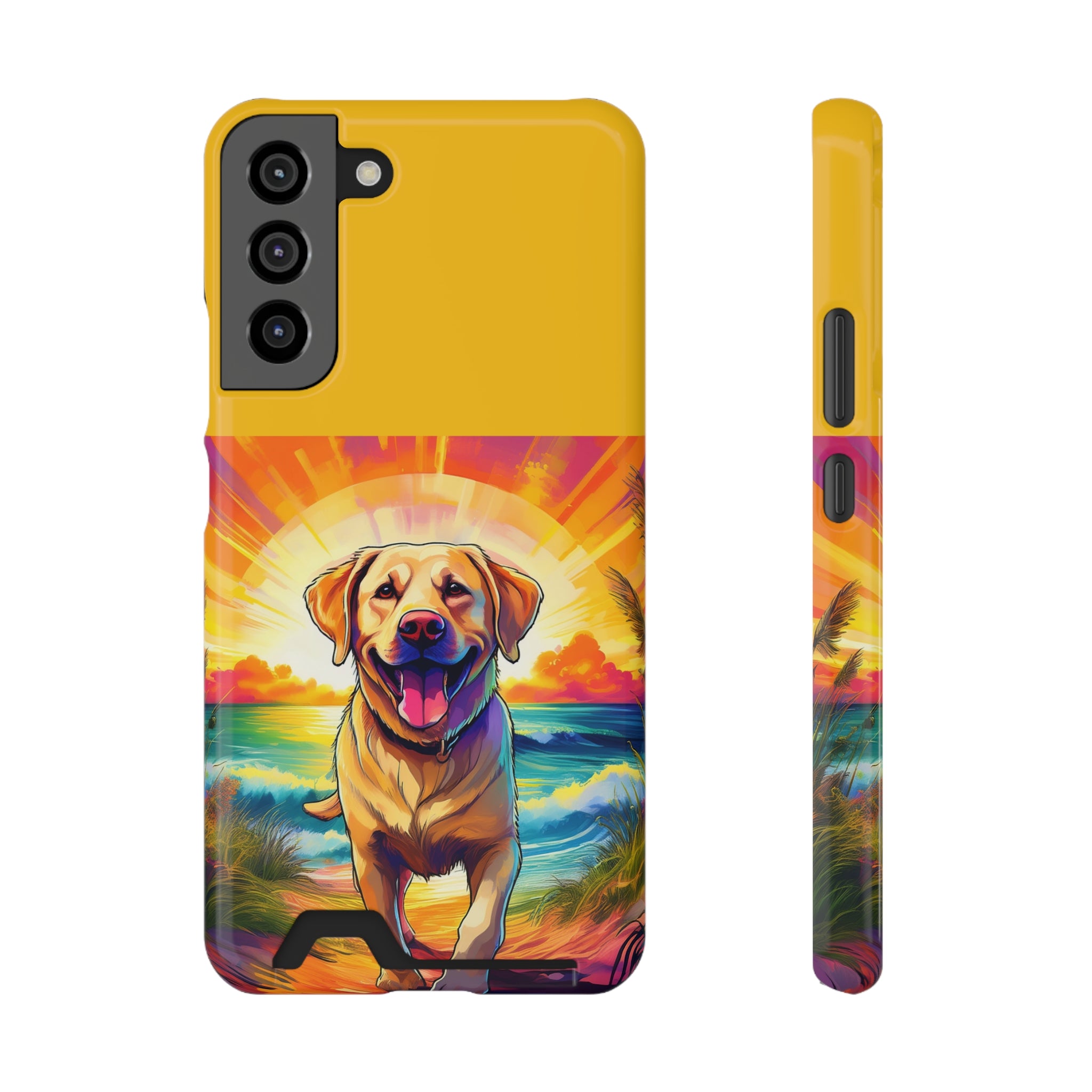 Yellow Lab Sunset Beach Phone Case with Card Holder