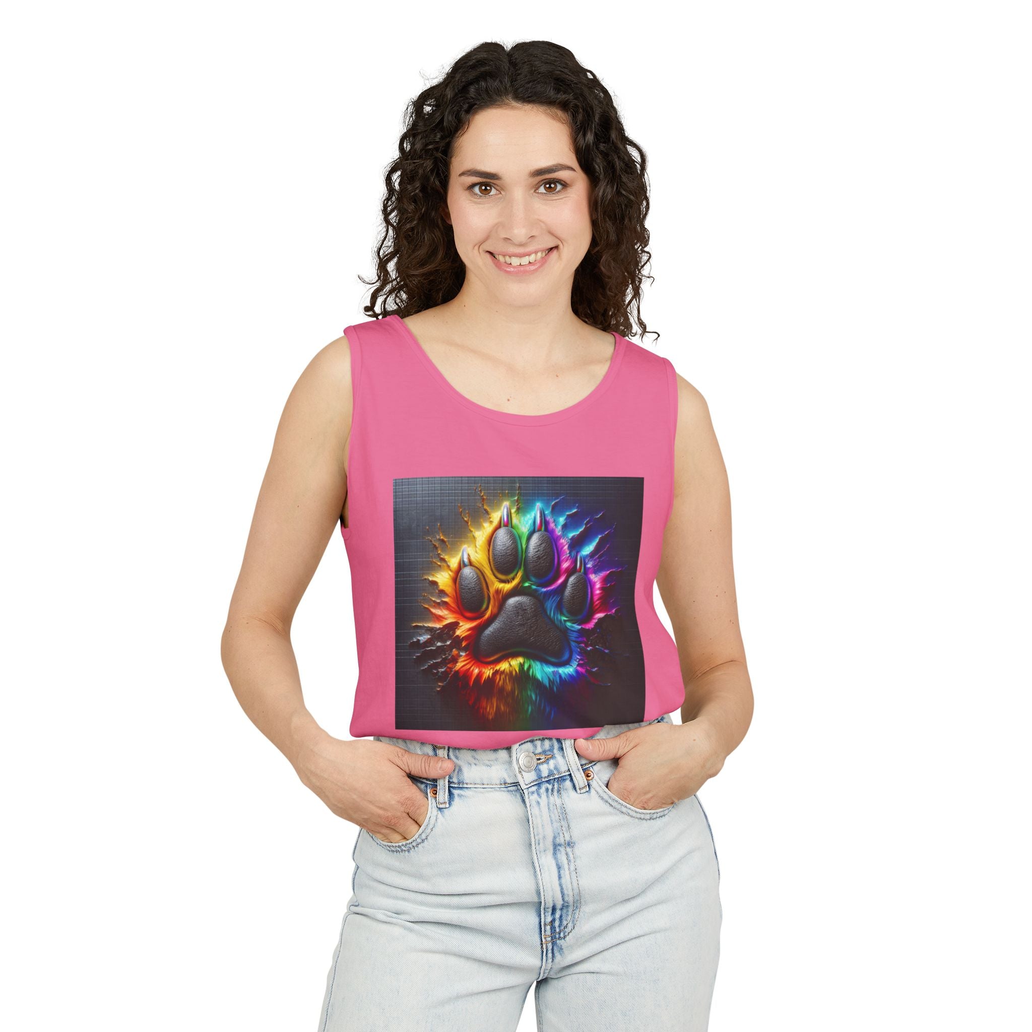 Electric Rainbow Dog Paw Unisex Tank Top