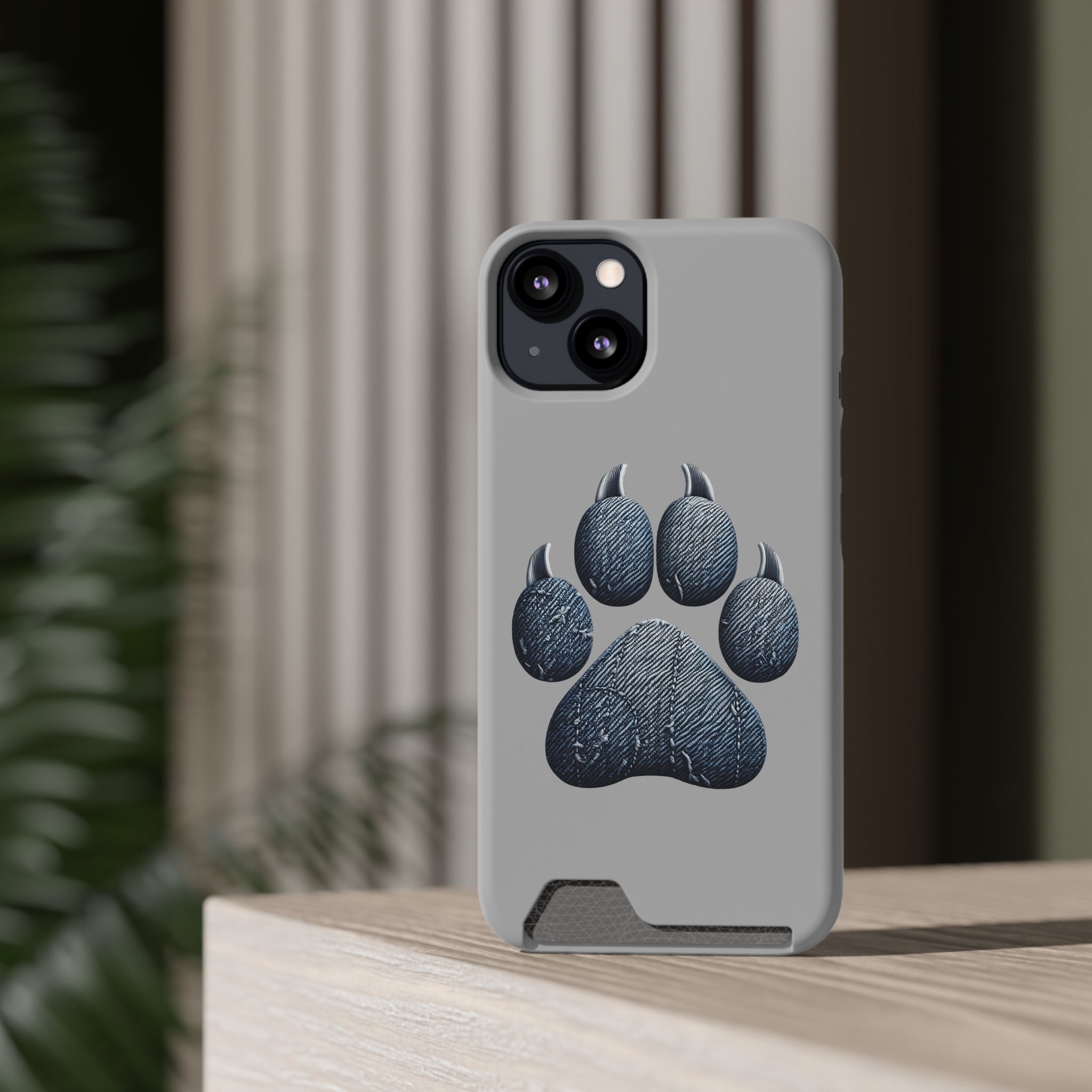 Denim Dog Paw Phone Case with Card Holder