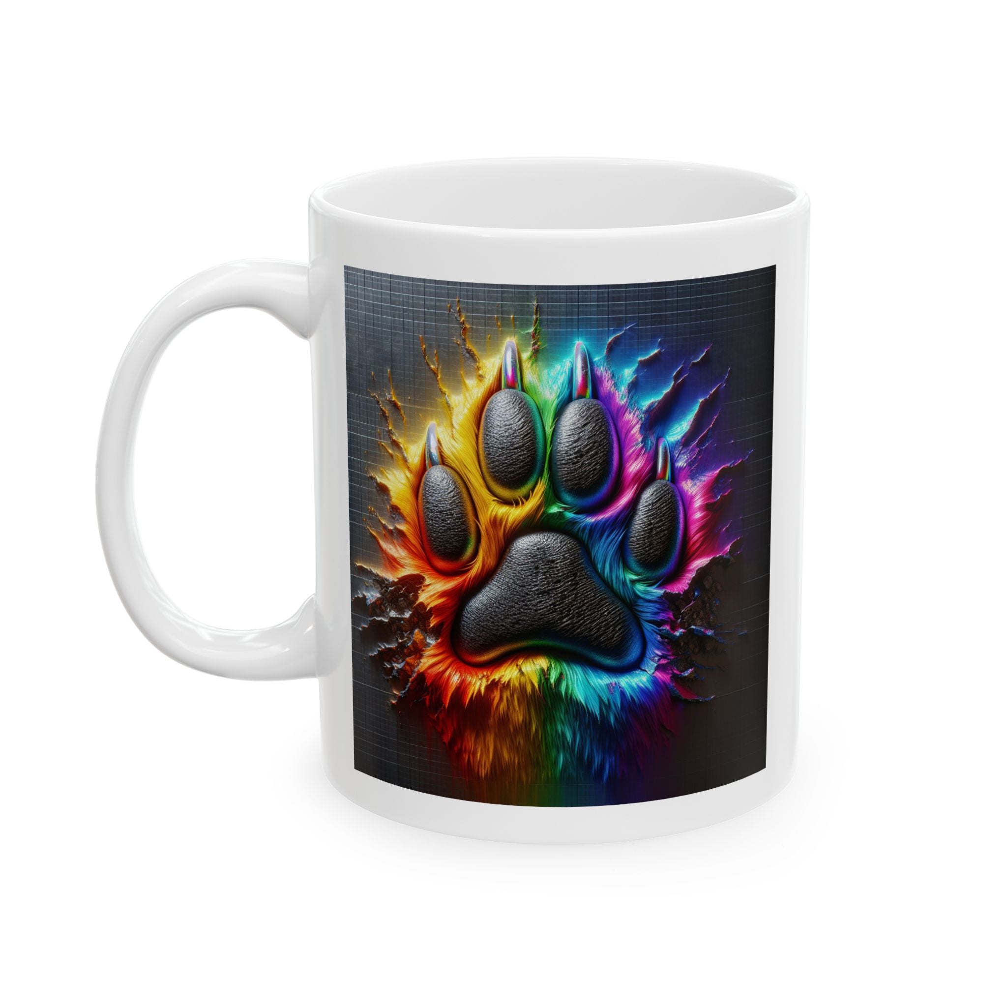 Electric Rainbow Dog Paw Ceramic Mug, (11oz, 15oz)