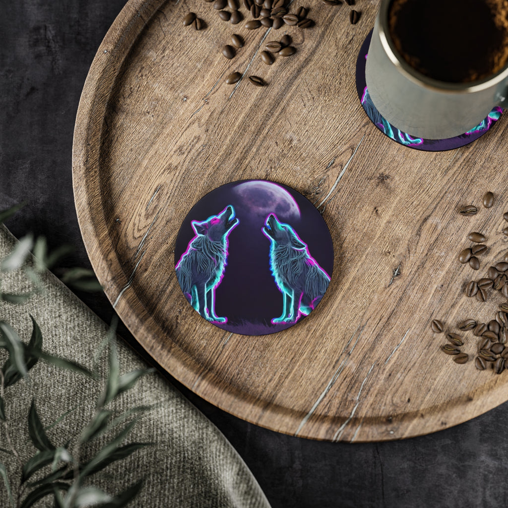 Neon Wolves Howling Coasters