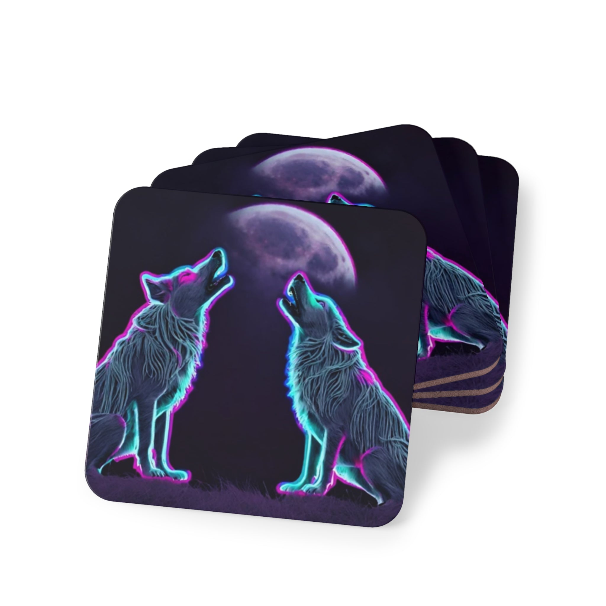 Neon Wolves Howling Coasters