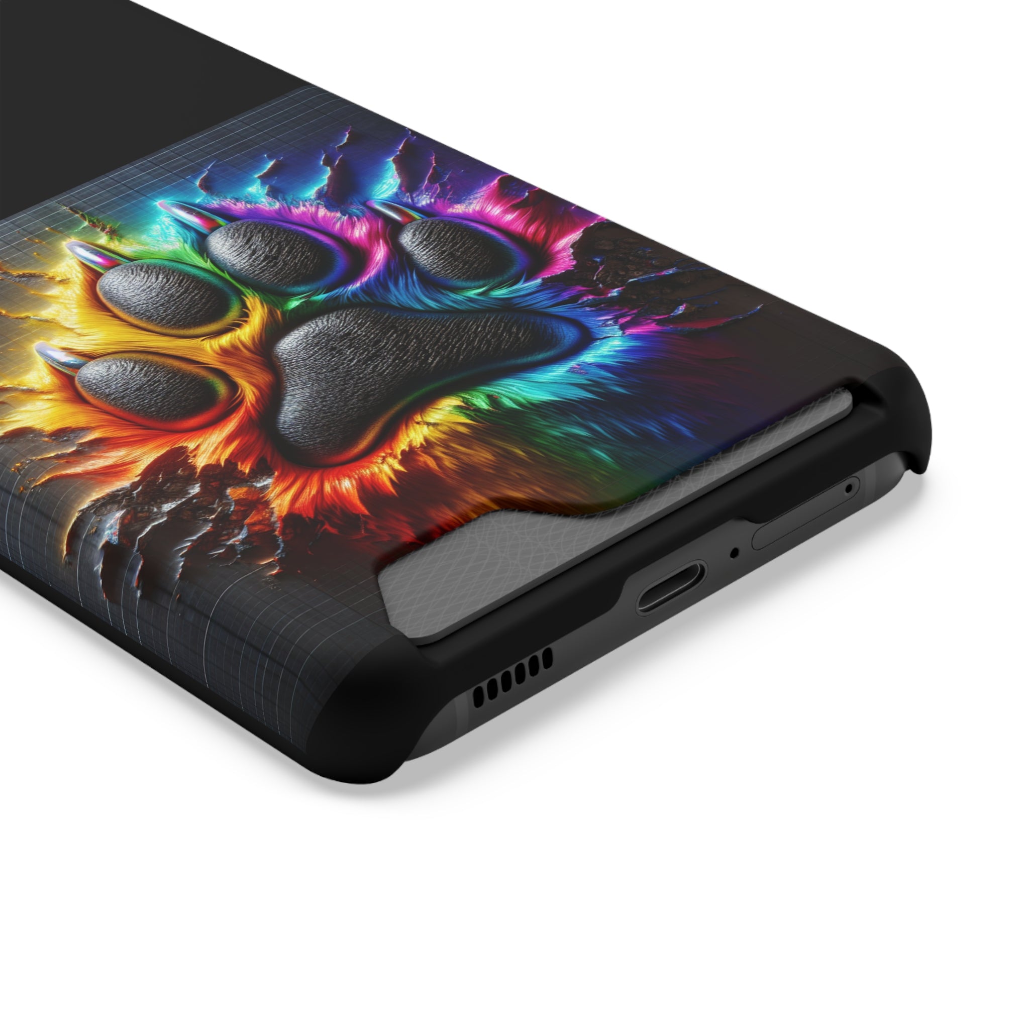 Electric Rainbow Dog Paw Phone Case with Card Holder