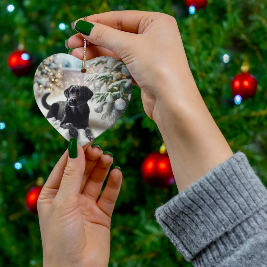 Black Lab Puppy Holiday Ceramic Ornament