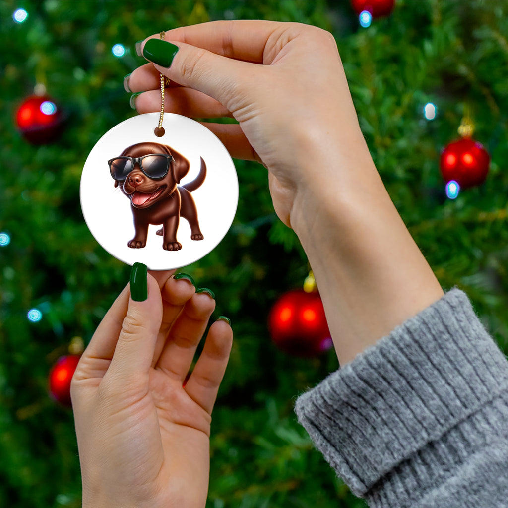 Chocolate Lab w/ sunglasses Ceramic Ornament