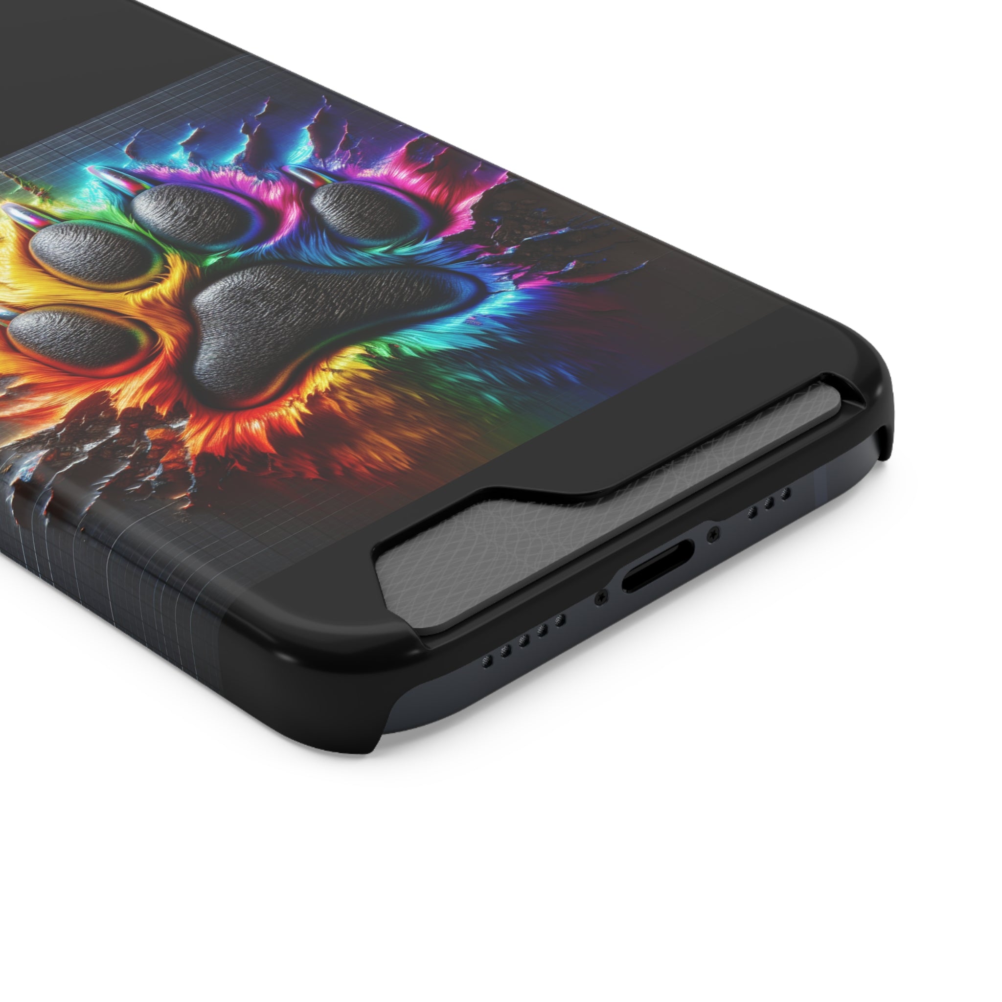 Electric Rainbow Dog Paw Phone Case with Card Holder