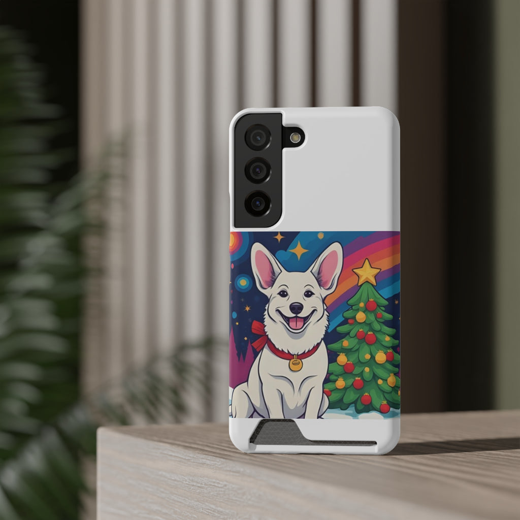 White Corgi Holiday Phone Case with Card Holder