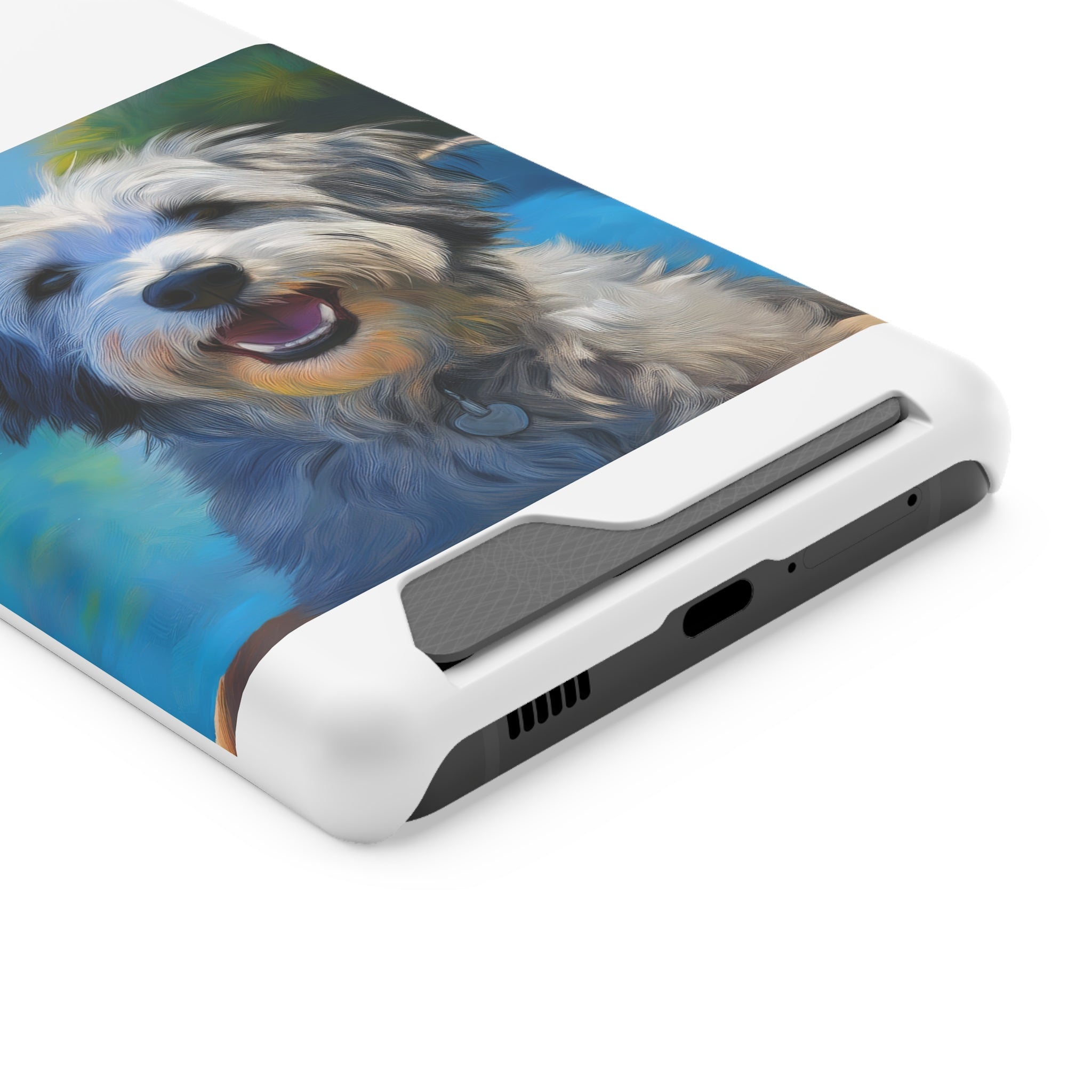 Grey Shaggy Dog Poolside Phone Case with Card Holder