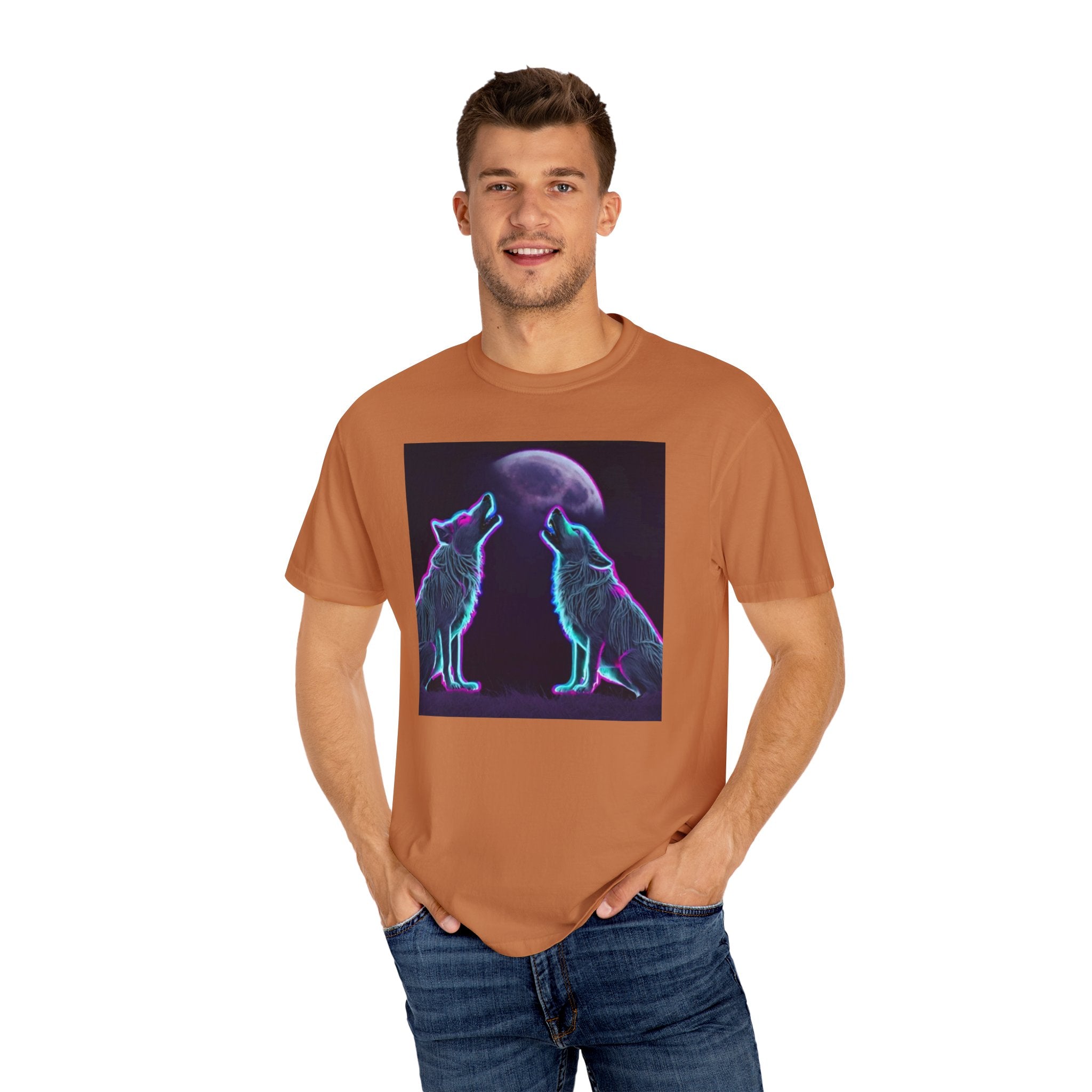 Neon Wolves Howling Unisex Garment-Dyed T-shirt