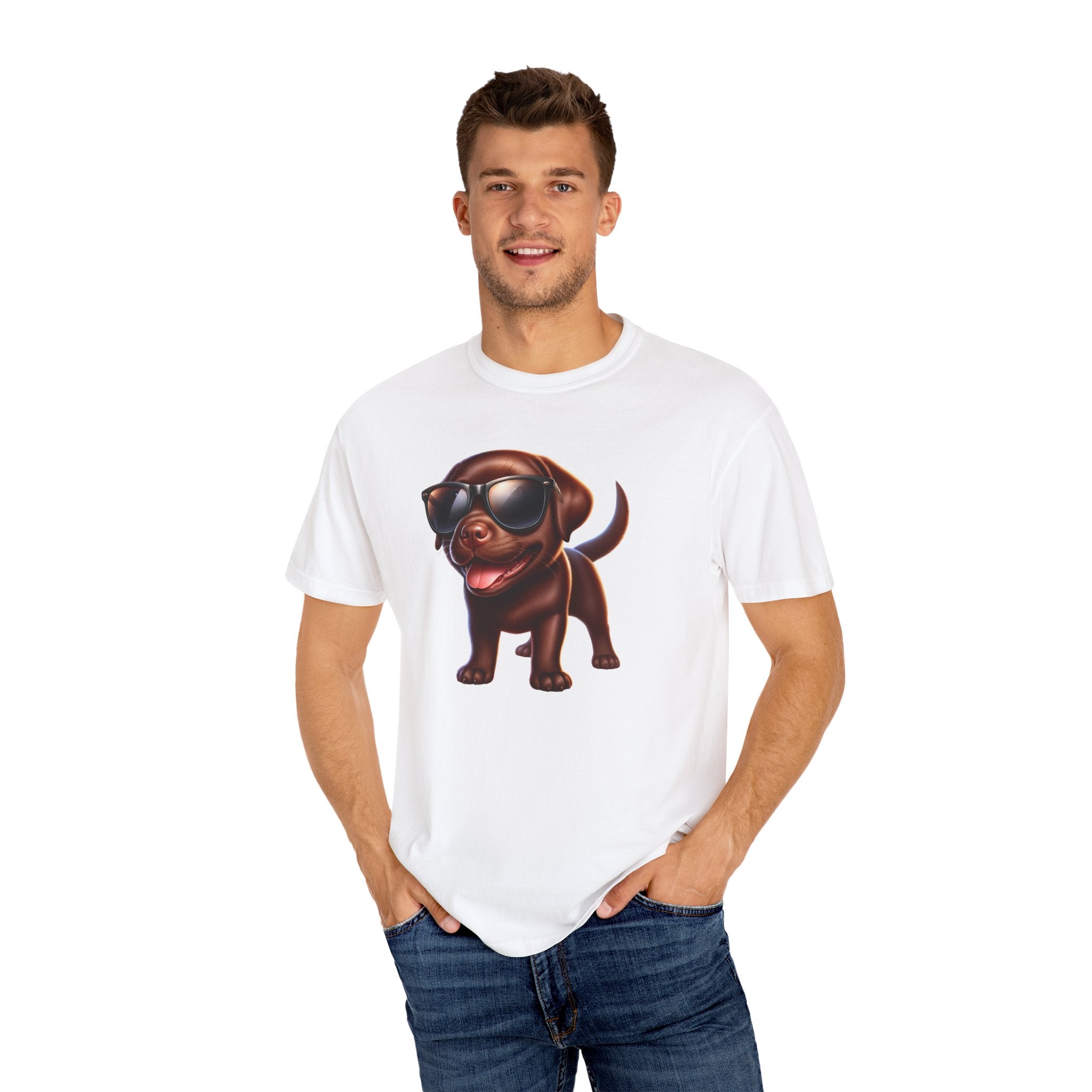 Chocolate Lab w/ sunglasses Unisex Garment-Dyed T-shirt
