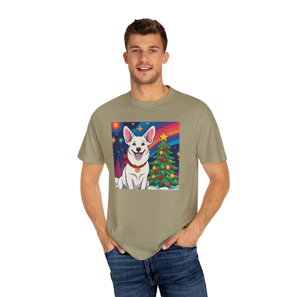 White Corgi Holiday Unisex Garment-Dyed T-shirt