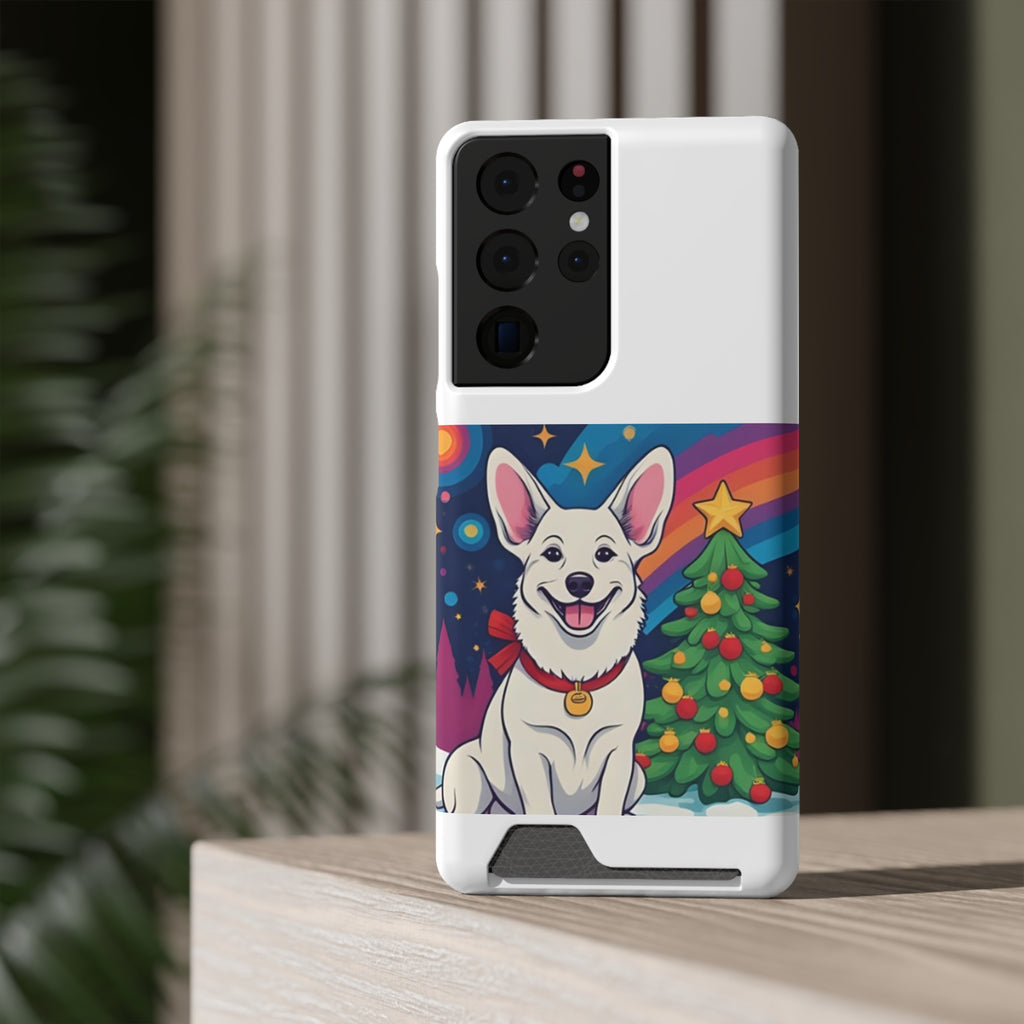White Corgi Holiday Phone Case with Card Holder