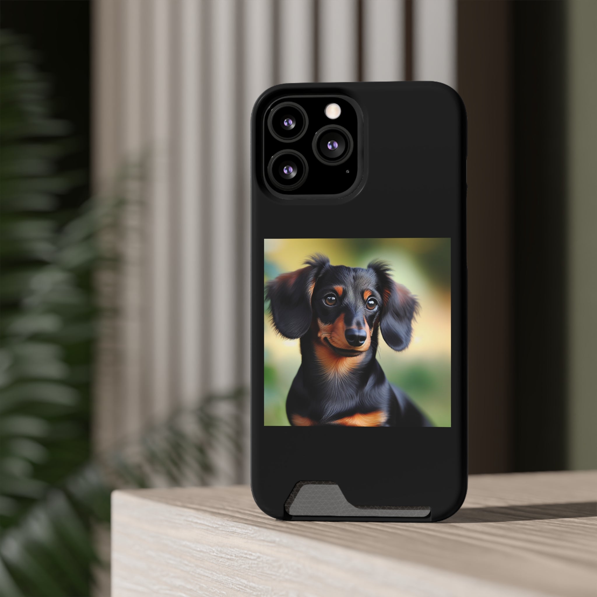 Dachshund Black and Brown Phone Case with Card Holder