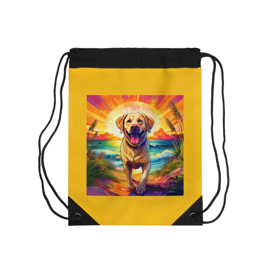 Yellow Lab Sunset Beach Drawstring Bag