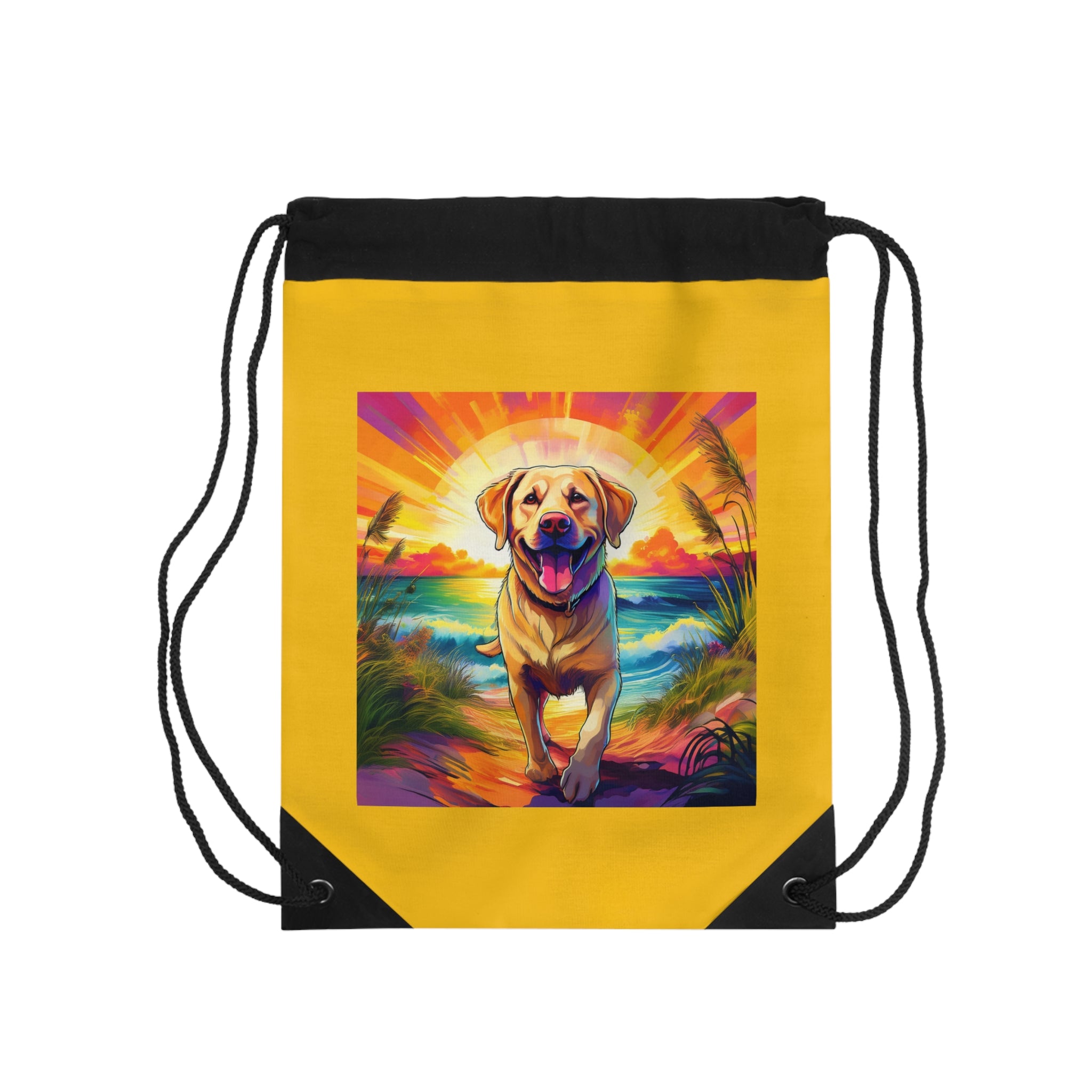 Yellow Lab Sunset Beach Drawstring Bag