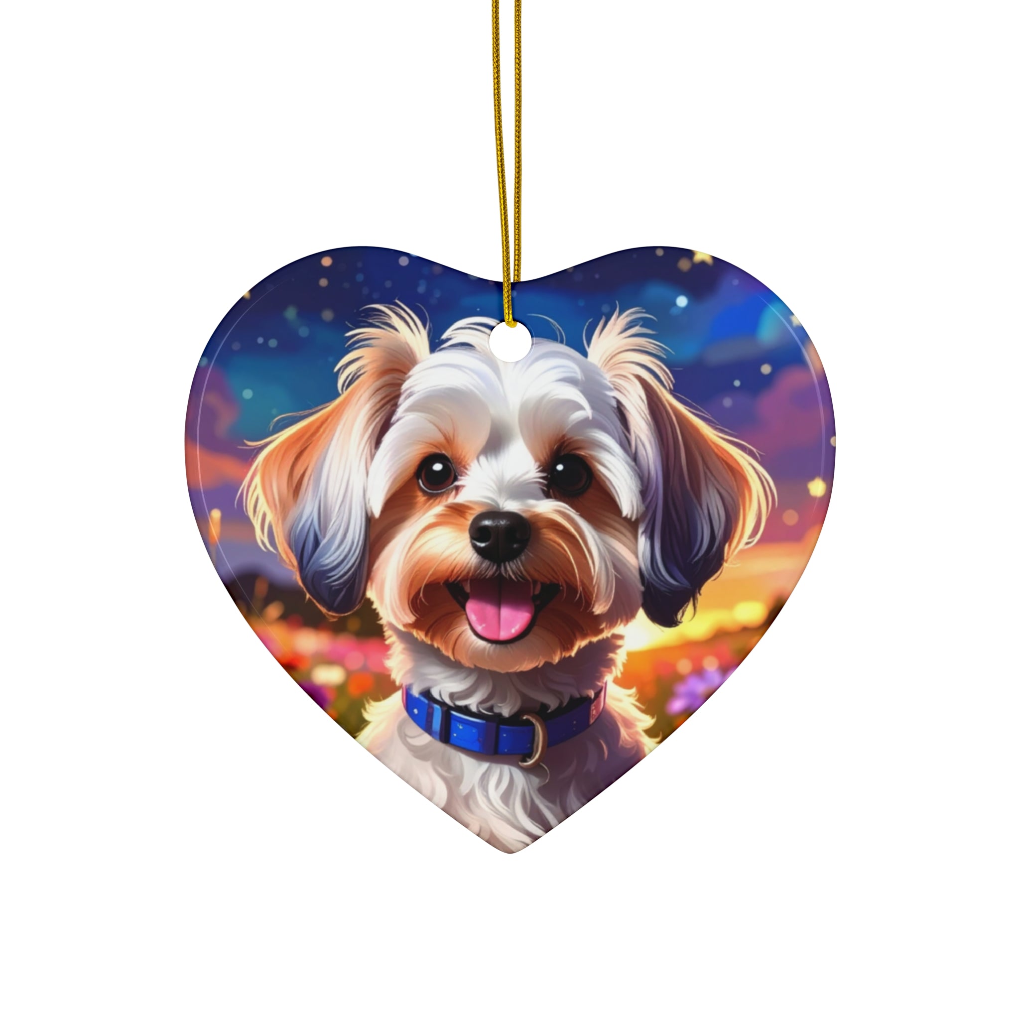 Yorkie Stary Night Ceramic Ornament