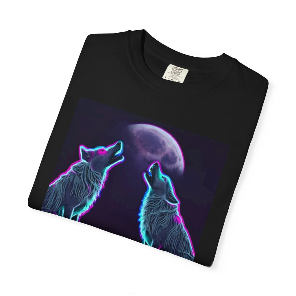 Neon Wolves Howling Unisex Garment-Dyed T-shirt