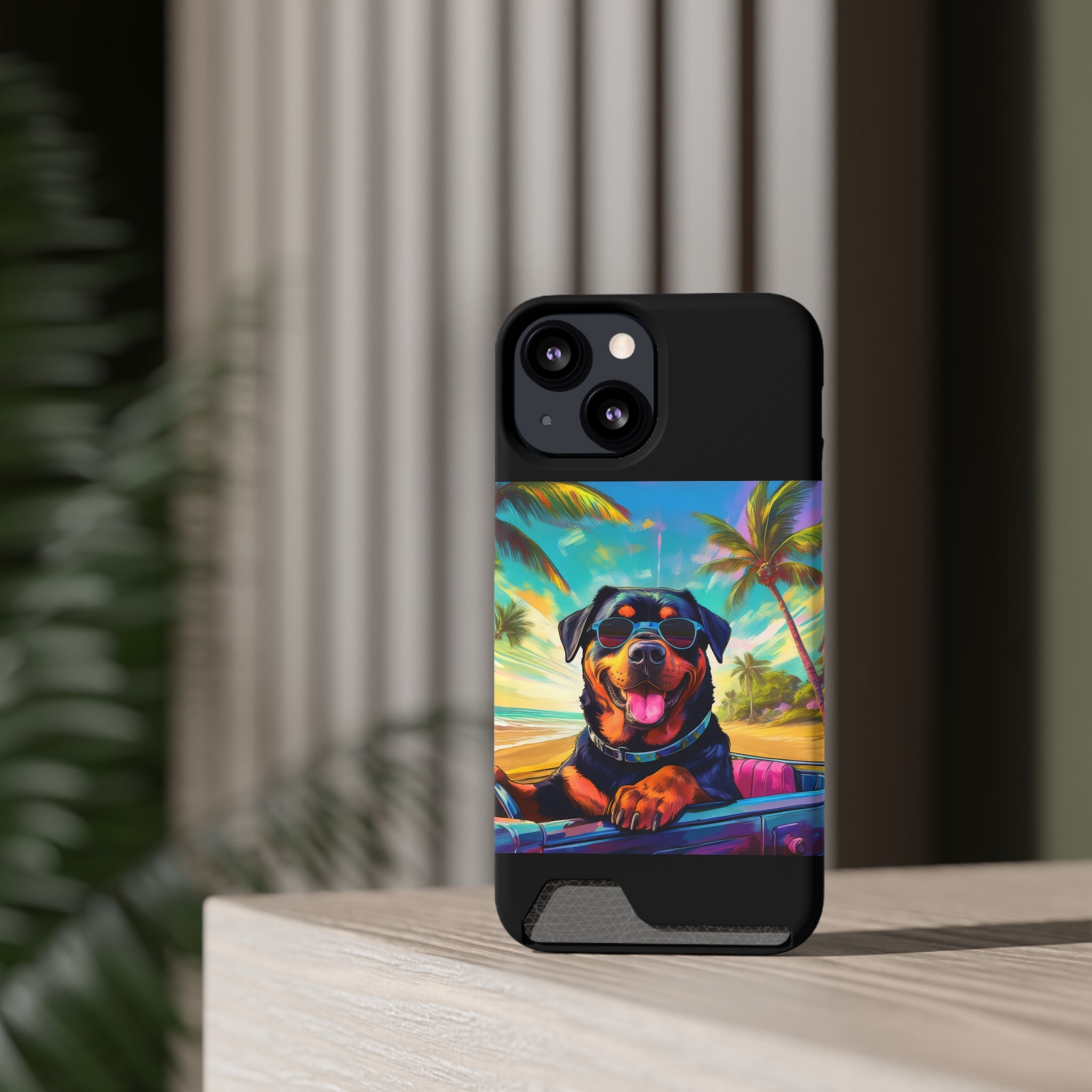 Rottweiler Beach Drive Phone Case with Card Holder