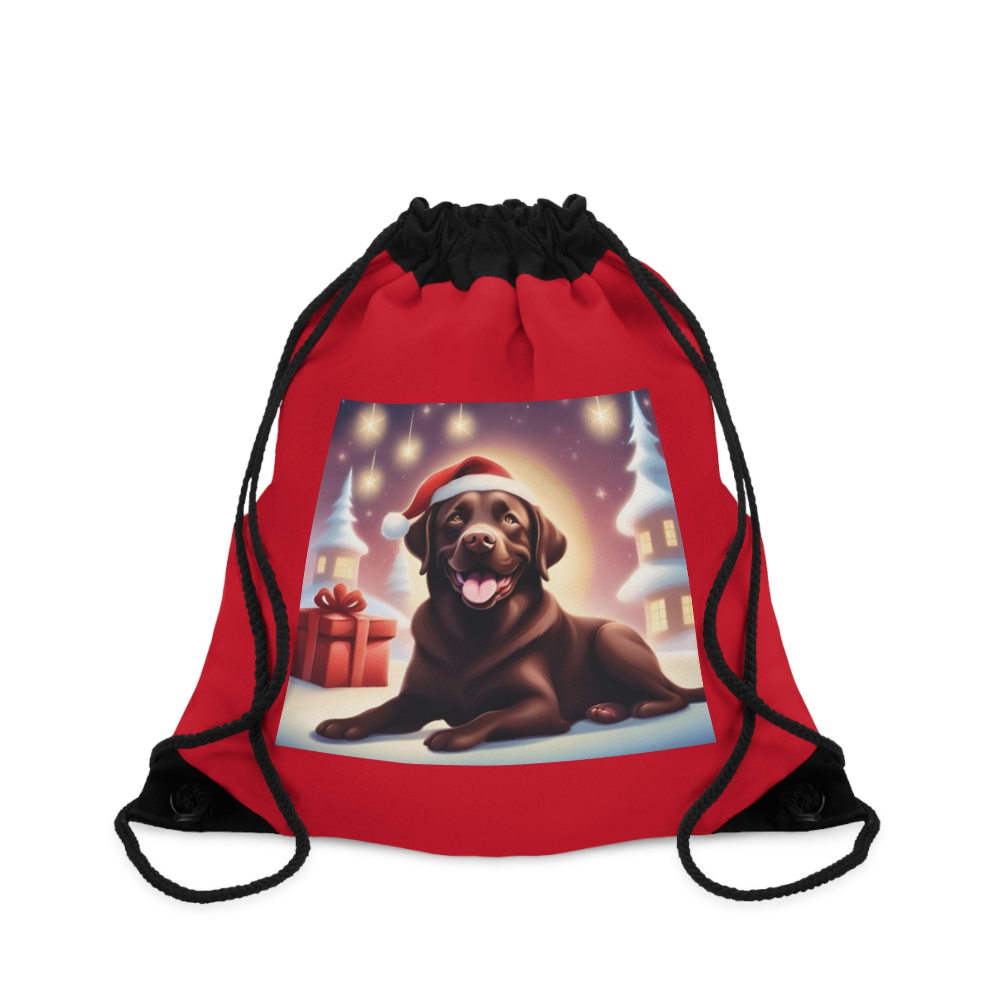Chocolate Lab Holiday Drawstring Bag
