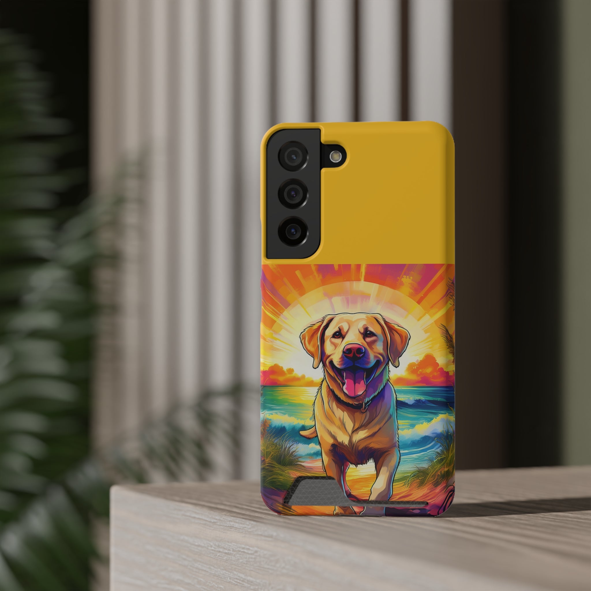 Yellow Lab Sunset Beach Phone Case with Card Holder