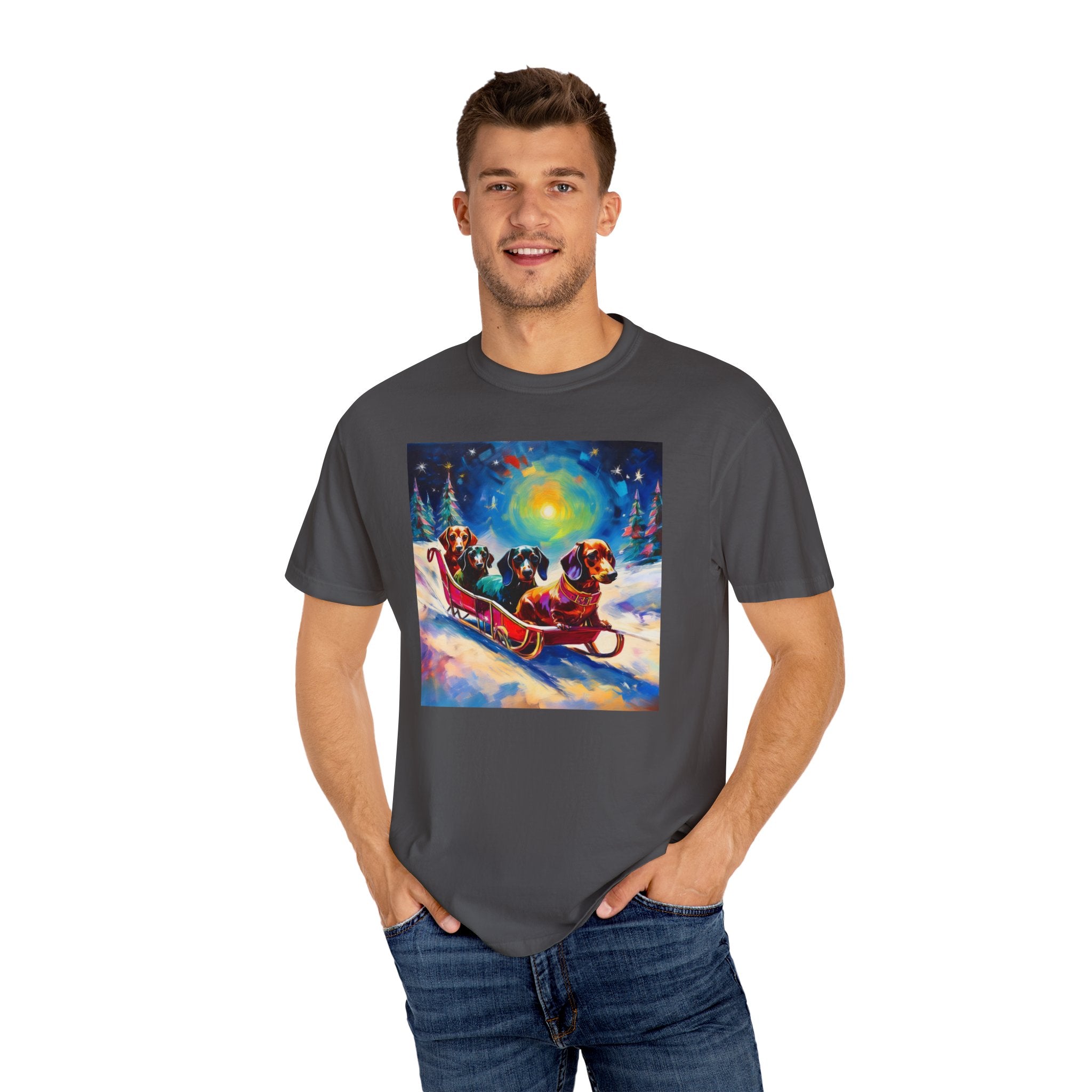 Dachshund Night Sleighride Unisex Garment-Dyed T-shirt