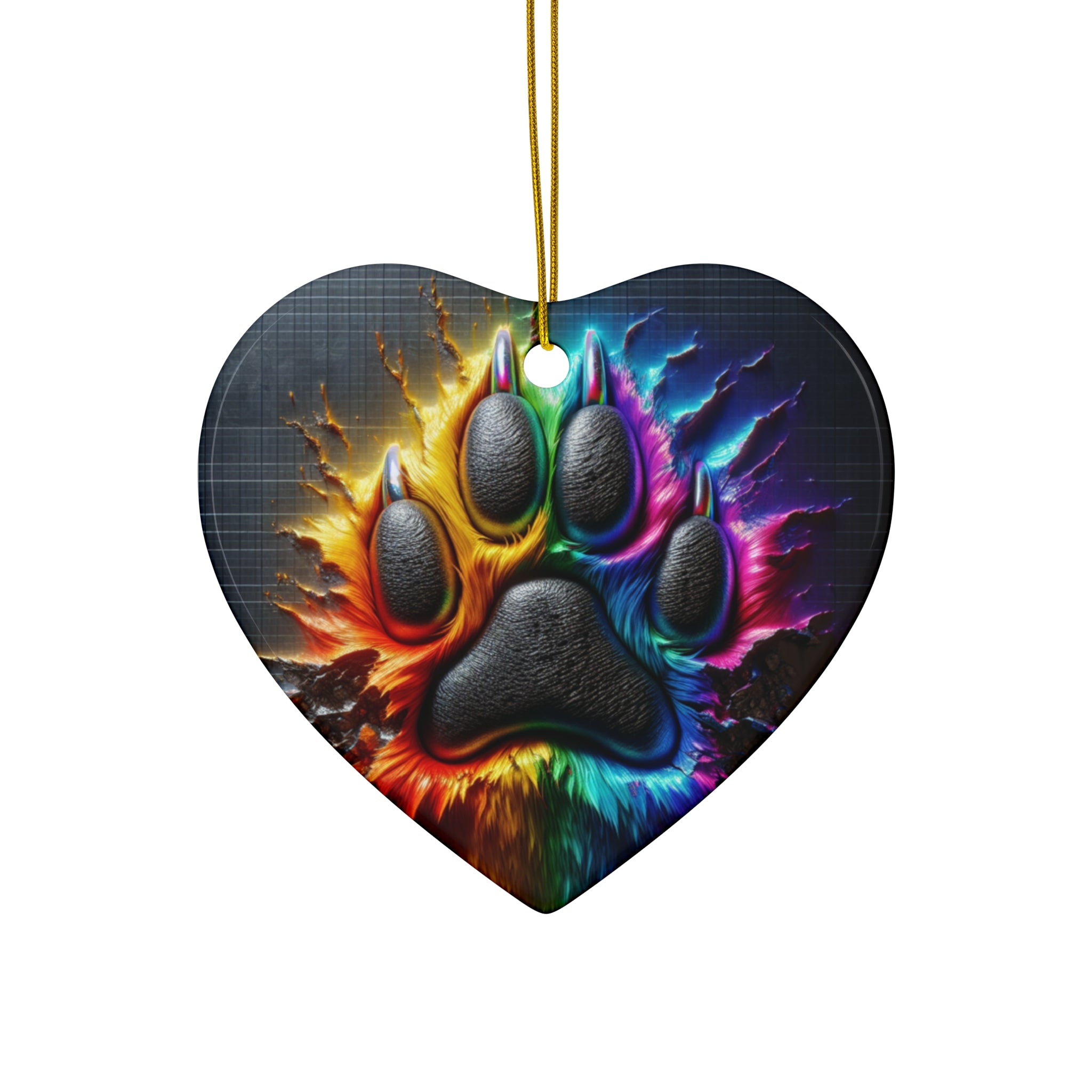 Electric Rainbow Dog Paw Ceramic Ornament