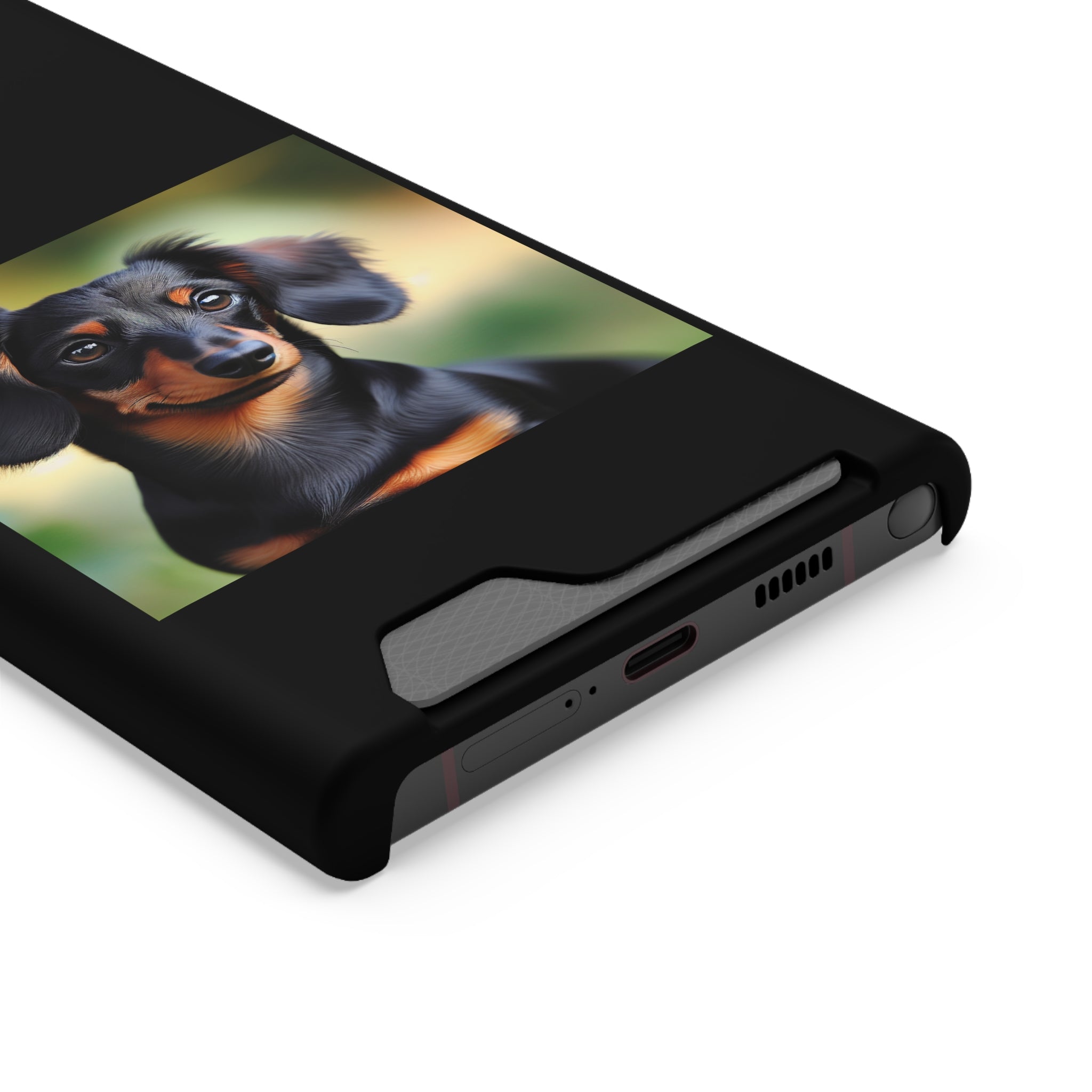 Dachshund Black and Brown Phone Case with Card Holder