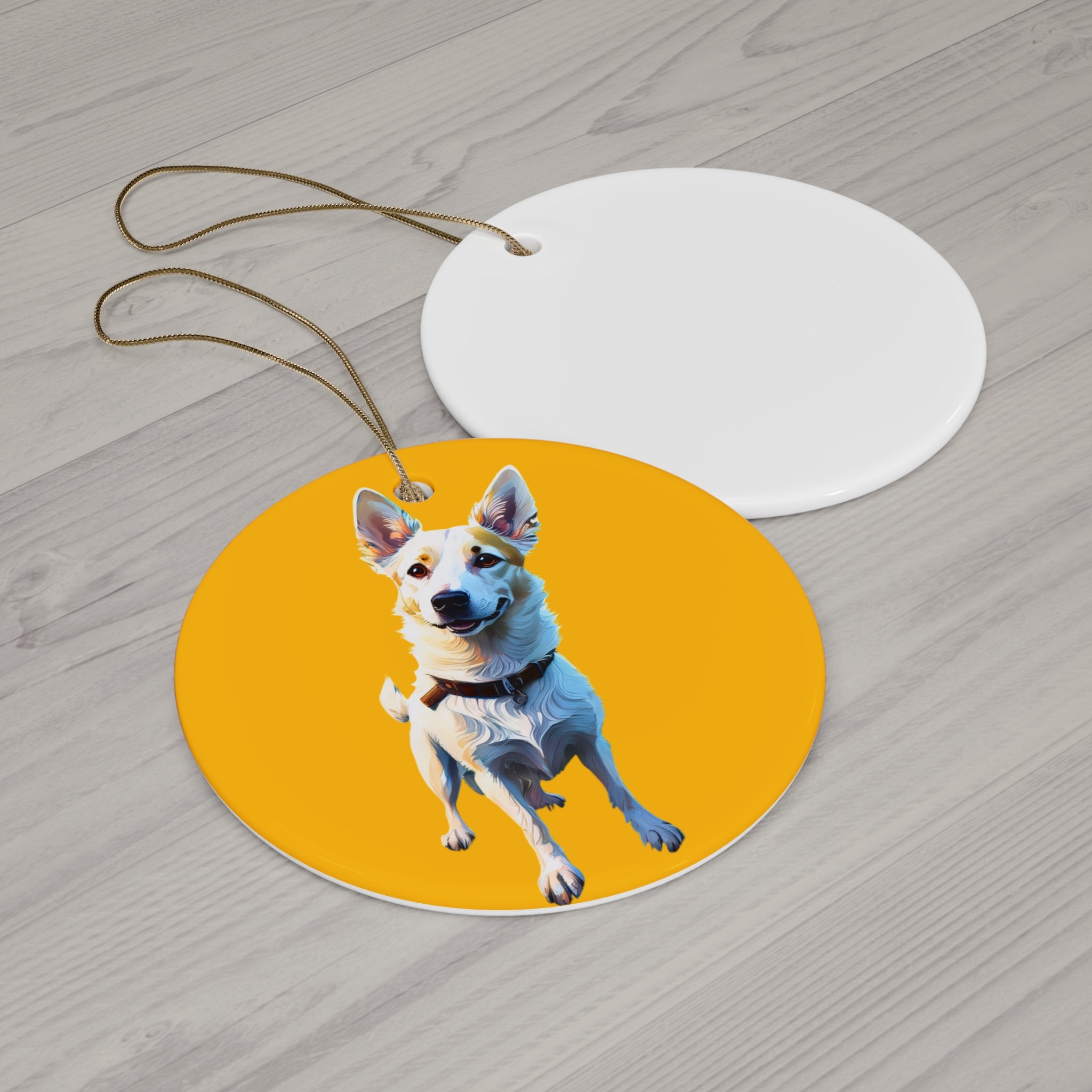 White/Tan Dog Ceramic Ornament