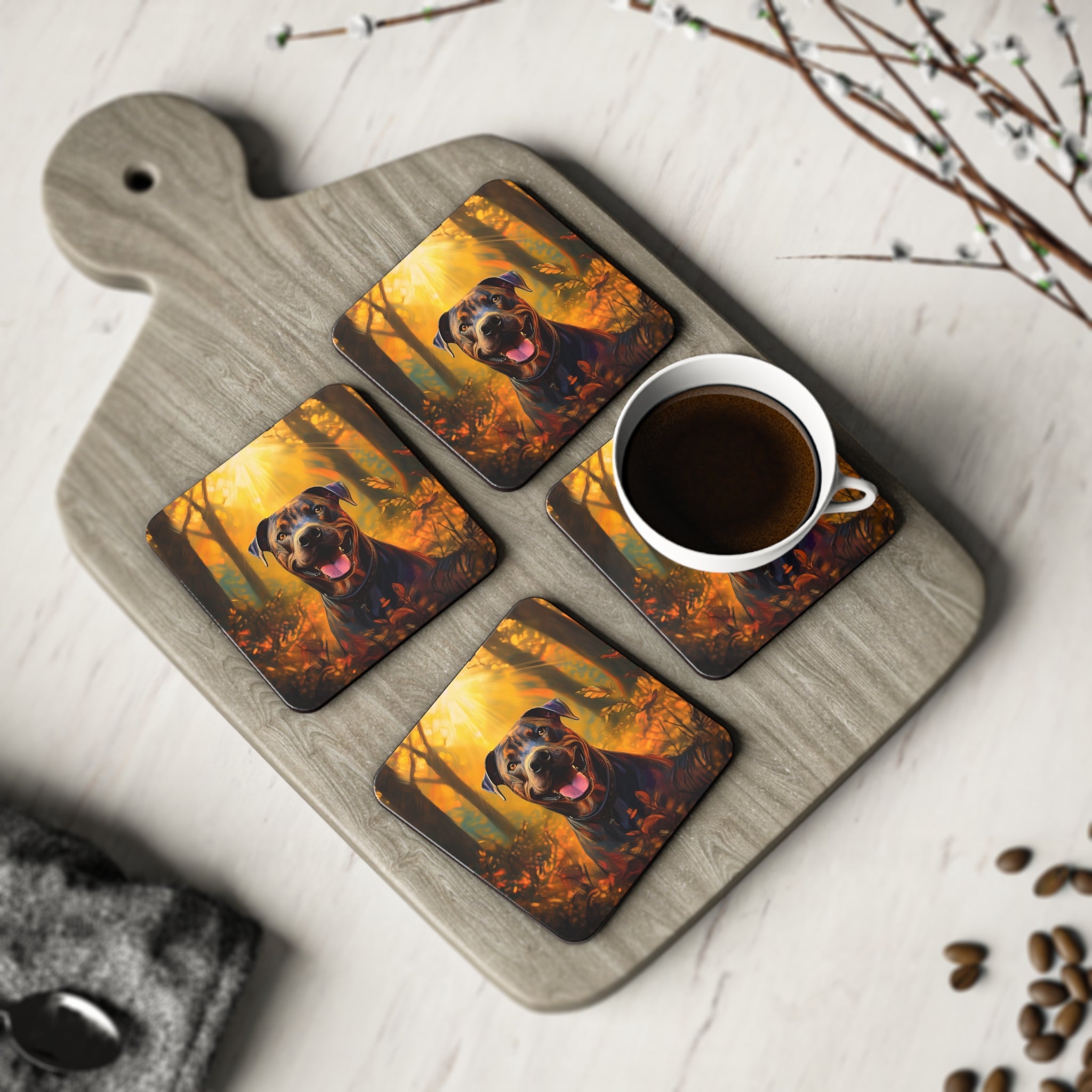 Pit Bull Brindle Autumn Coasters