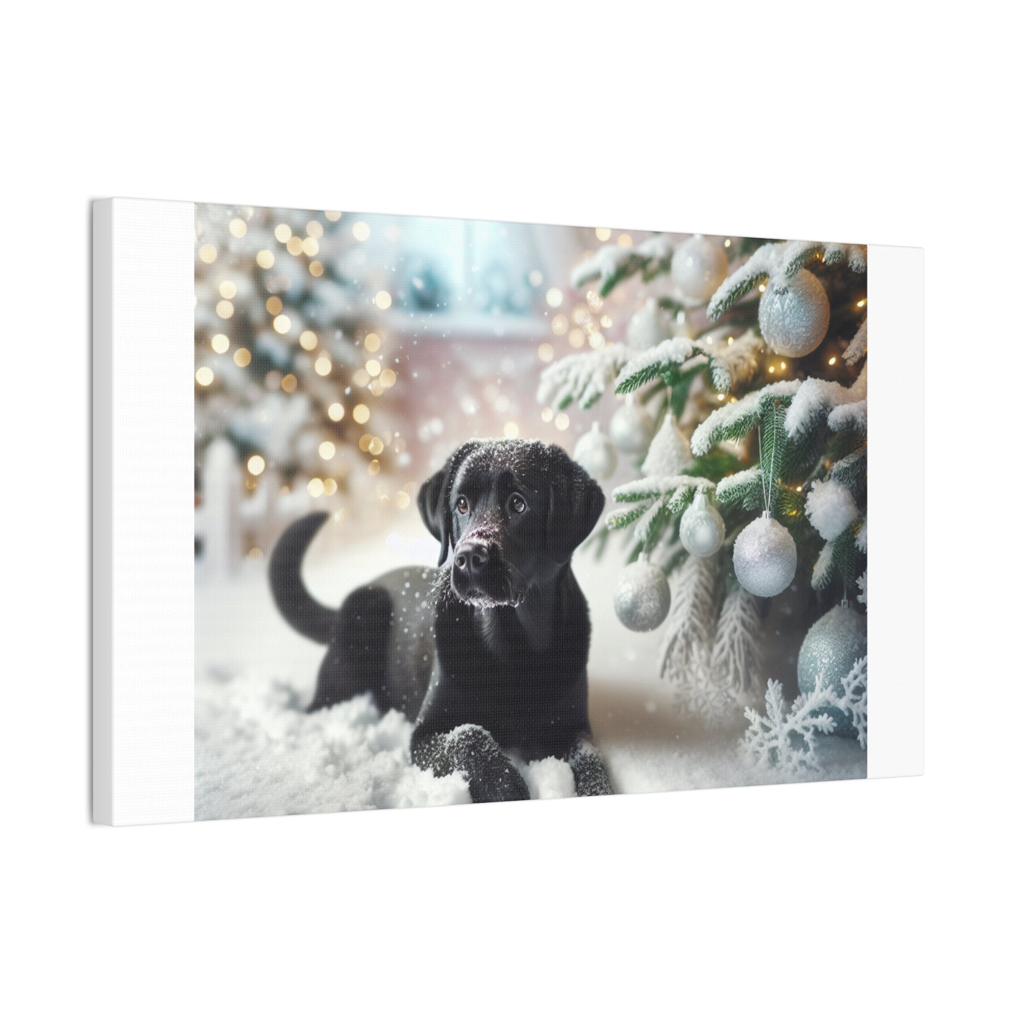 Black Lab Puppy Holiday Canvas Stretched, 0.75"