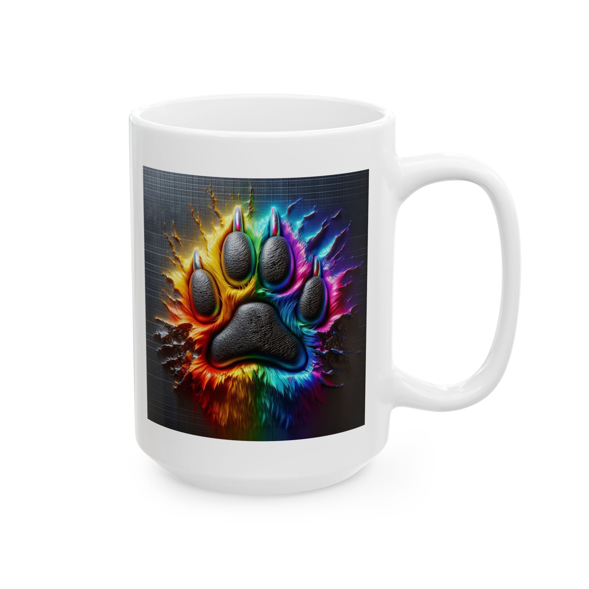 Electric Rainbow Dog Paw Ceramic Mug, (11oz, 15oz)