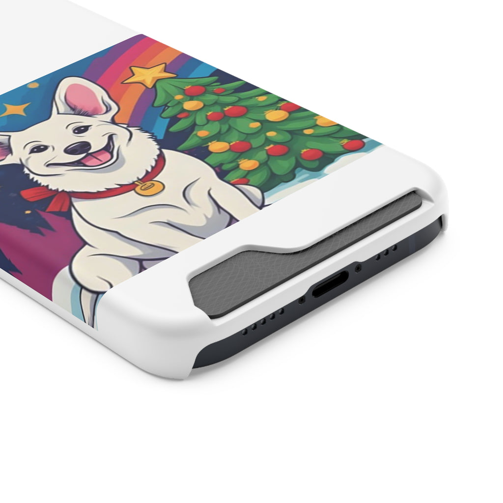 White Corgi Holiday Phone Case with Card Holder