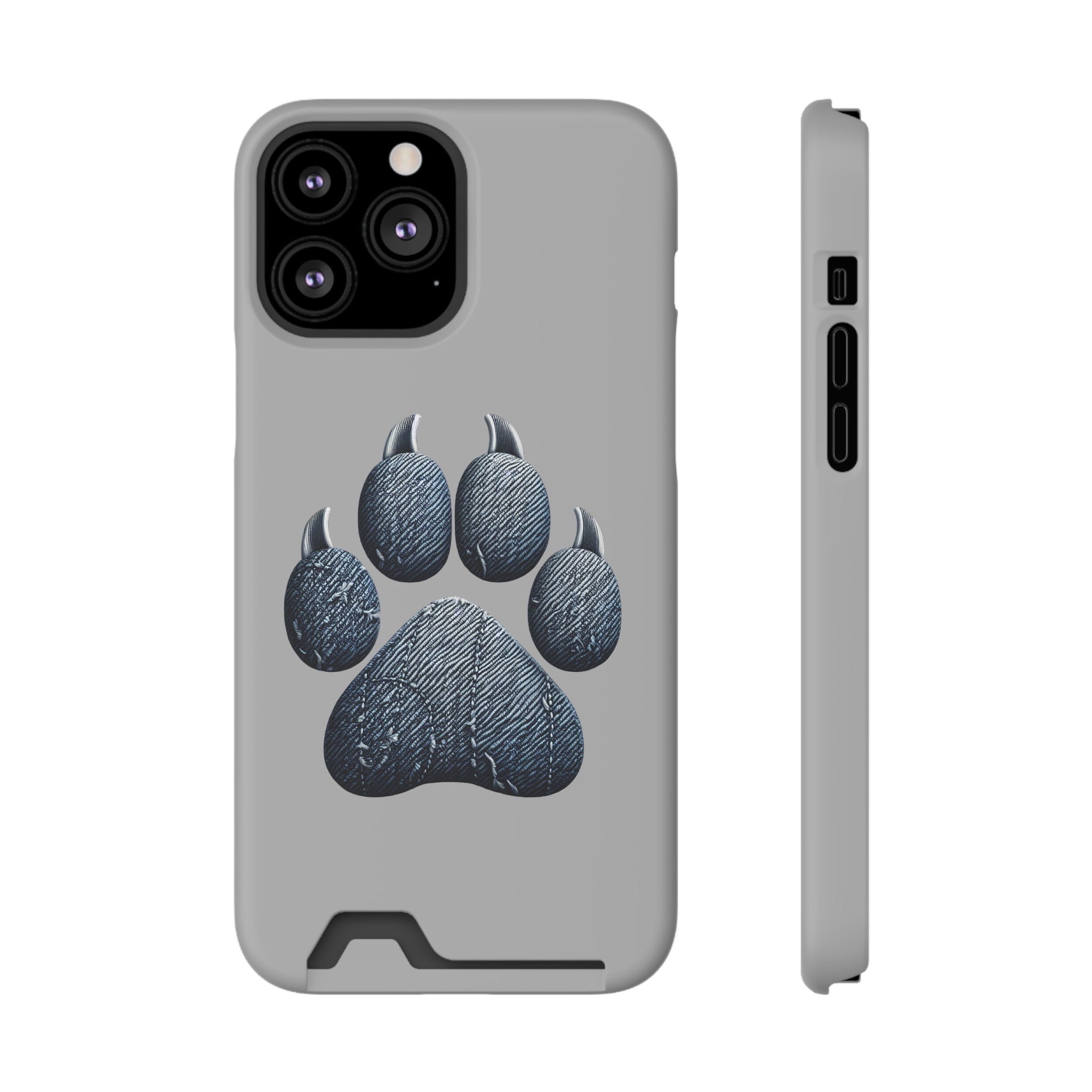 Denim Dog Paw Phone Case with Card Holder