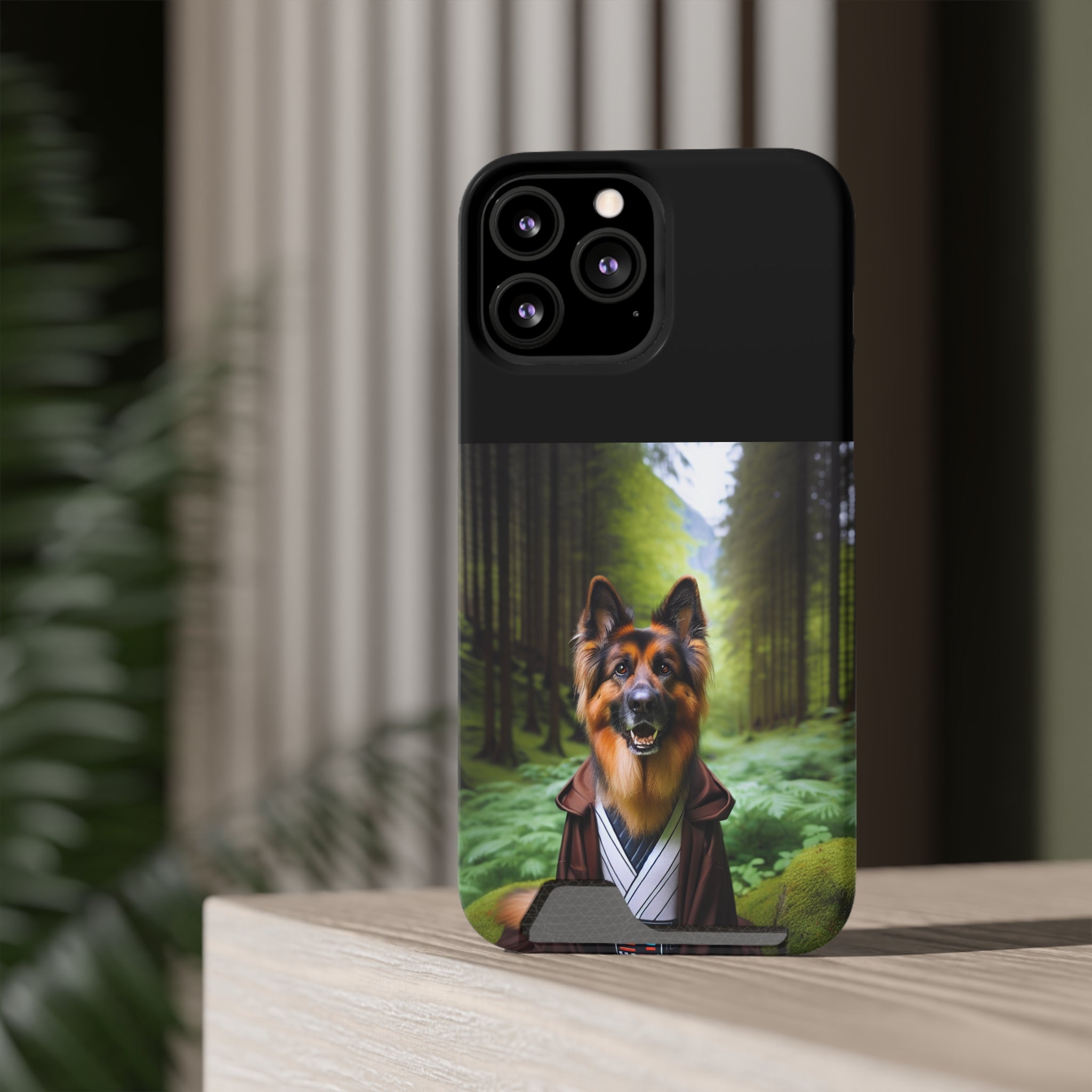 German Shepherd Forest Night Phone Case with Card Holder