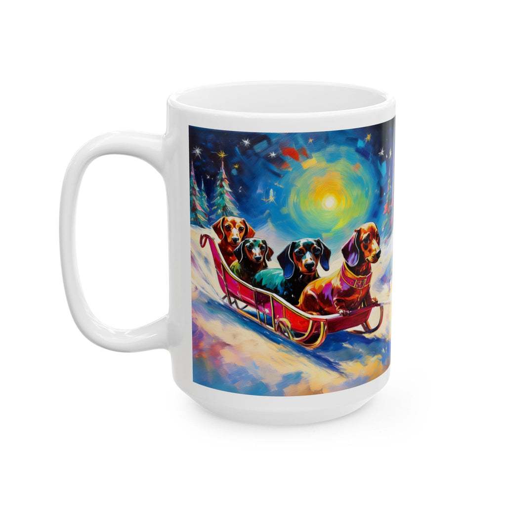 Dachshund Night Sleighride Ceramic Mug, (11oz, 15oz)