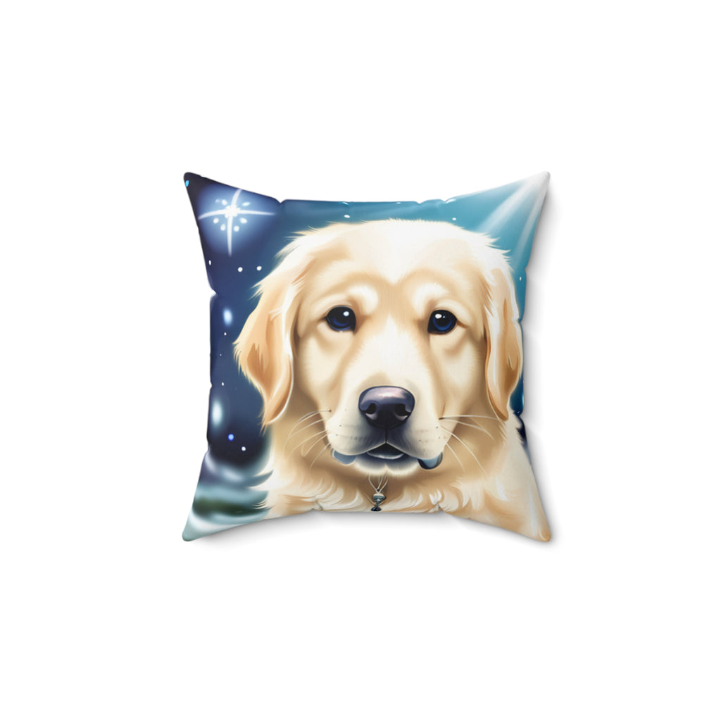 Golden Retriever Stary Night Polyester Square Pillow
