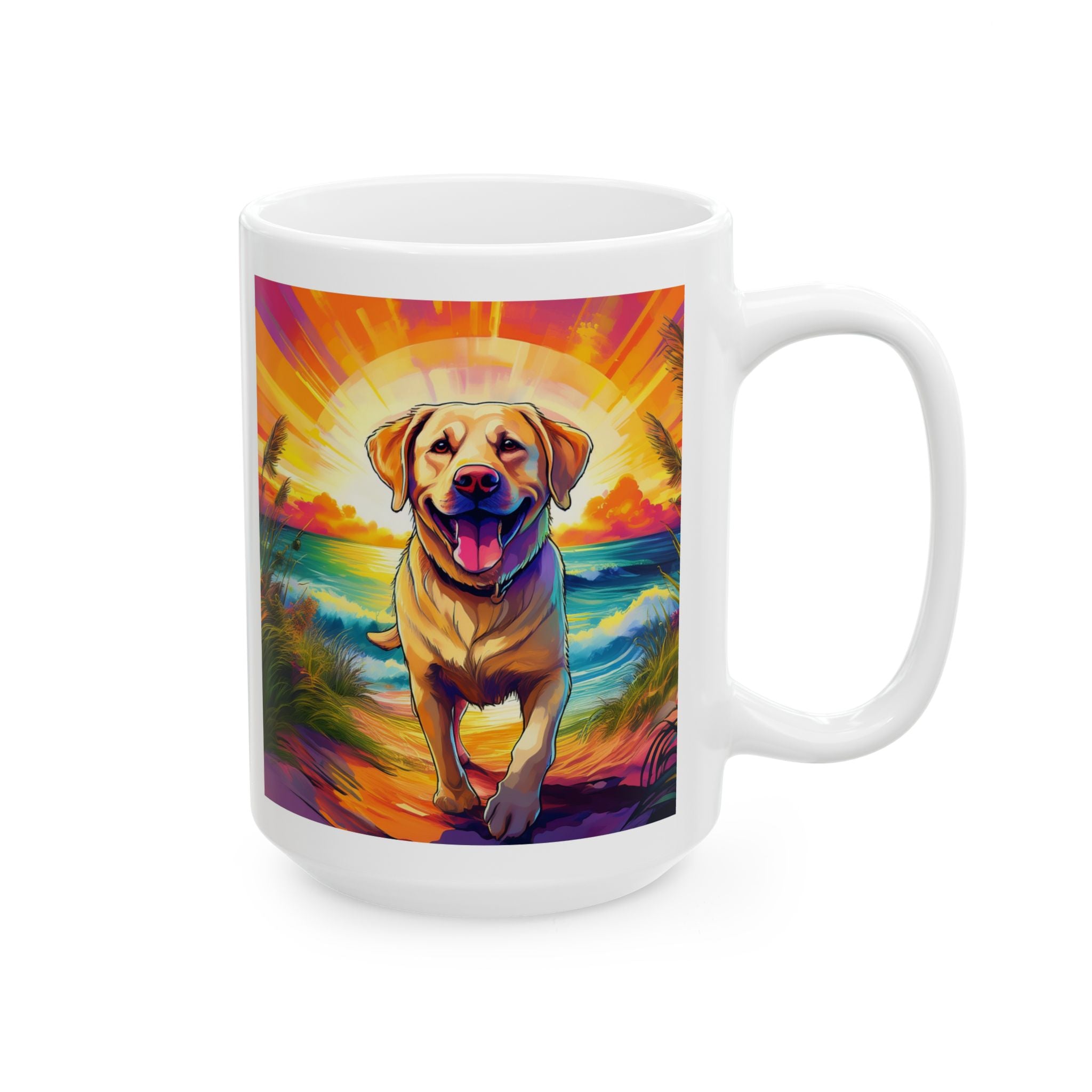 Yellow Lab Sunset Beach Ceramic Mug, (11oz, 15oz)