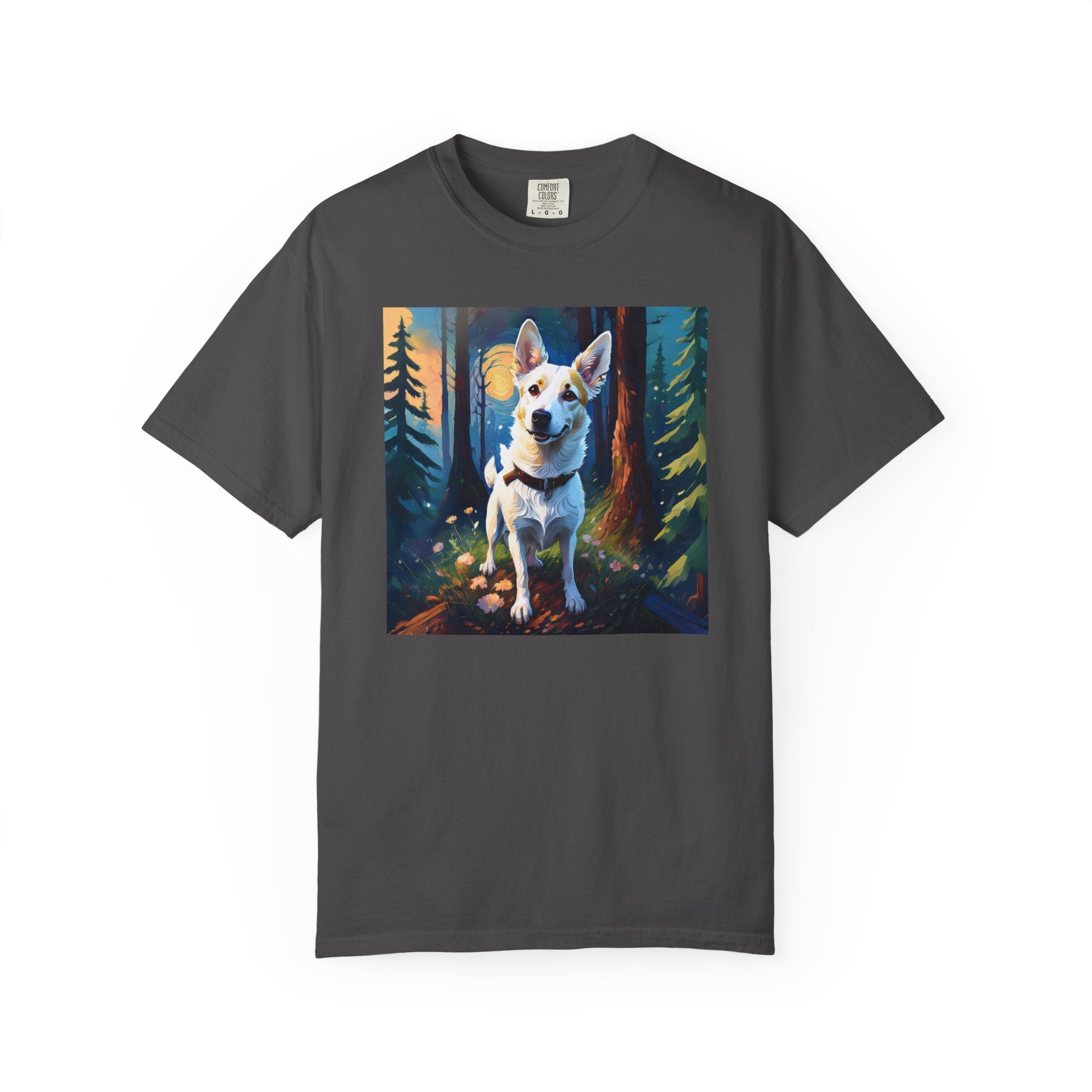 White/Tan Dog Forest Walk Unisex Garment-Dyed T-shirt