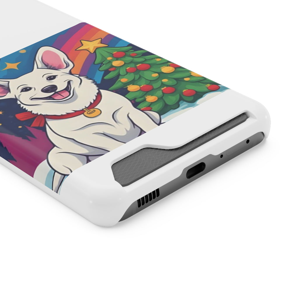 White Corgi Holiday Phone Case with Card Holder