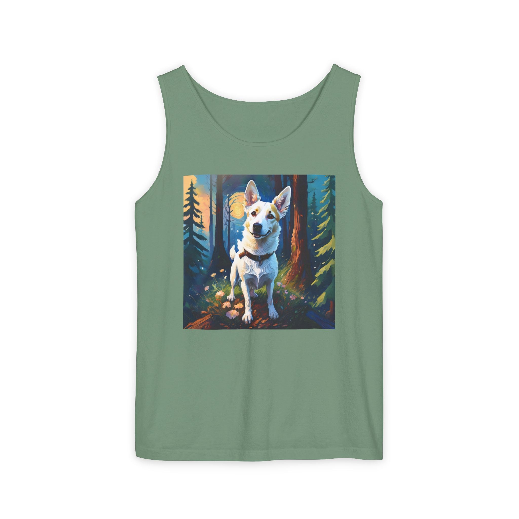 White/Tan Dog Forest Walk Unisex Tank Top