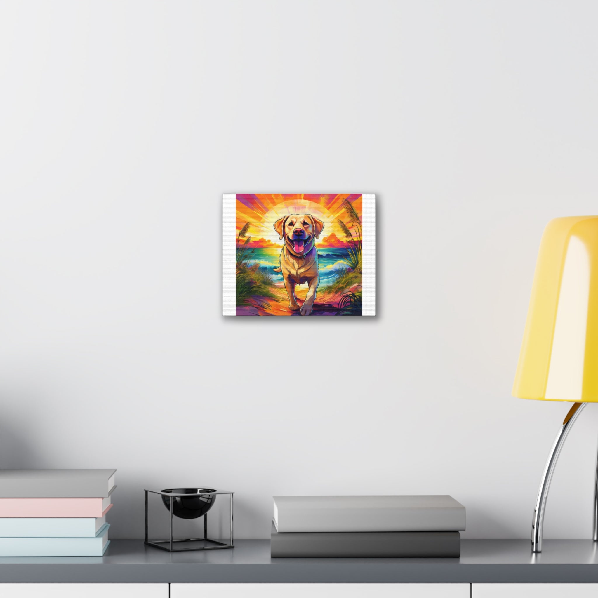 Yellow Lab Sunset Beach Canvas Stretched, 0.75"