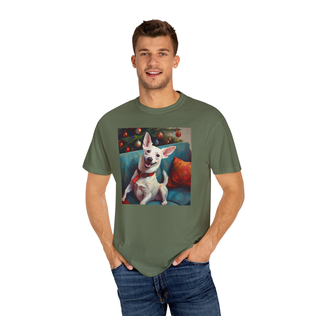 White Corgi Holiday II Unisex Garment-Dyed T-shirt