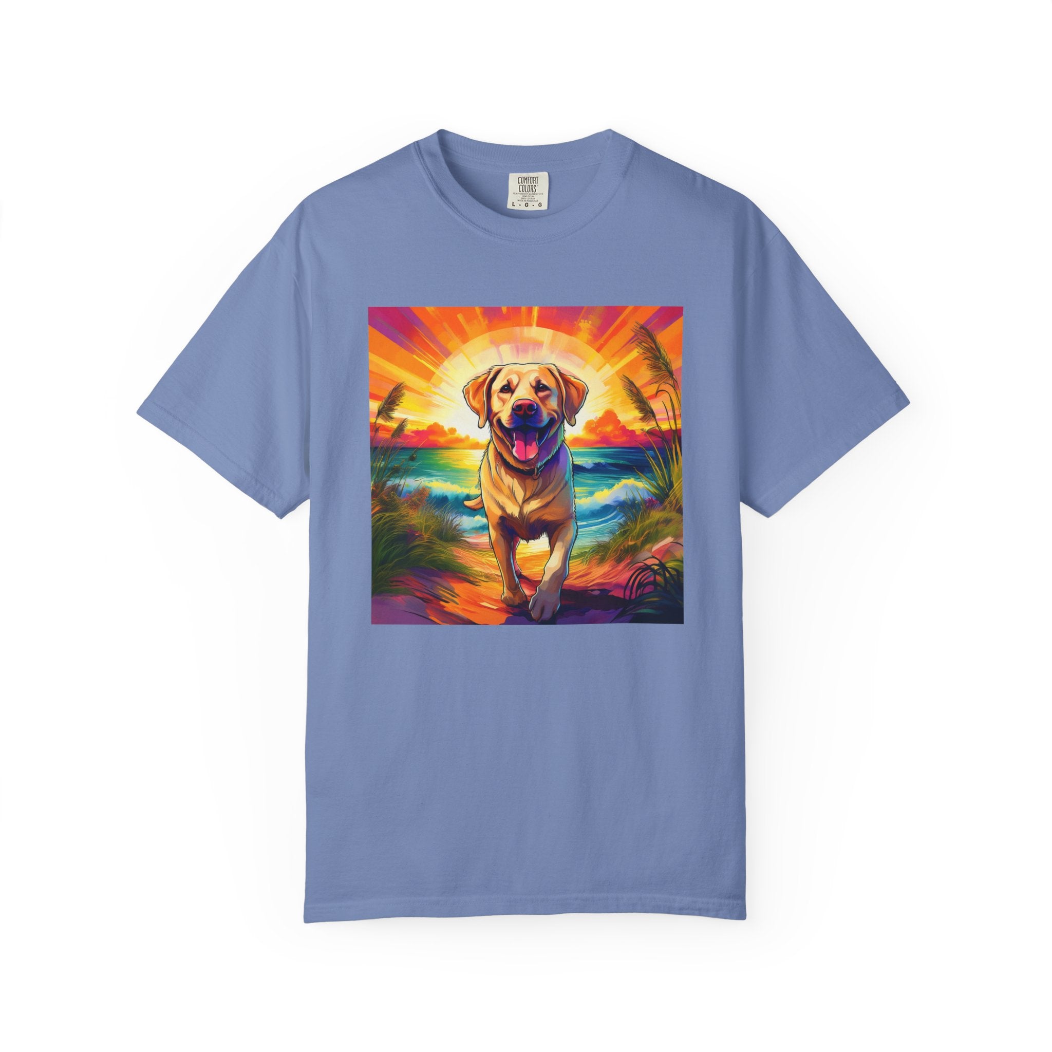Yellow Lab Sunset Beach Unisex Garment-Dyed T-shirt