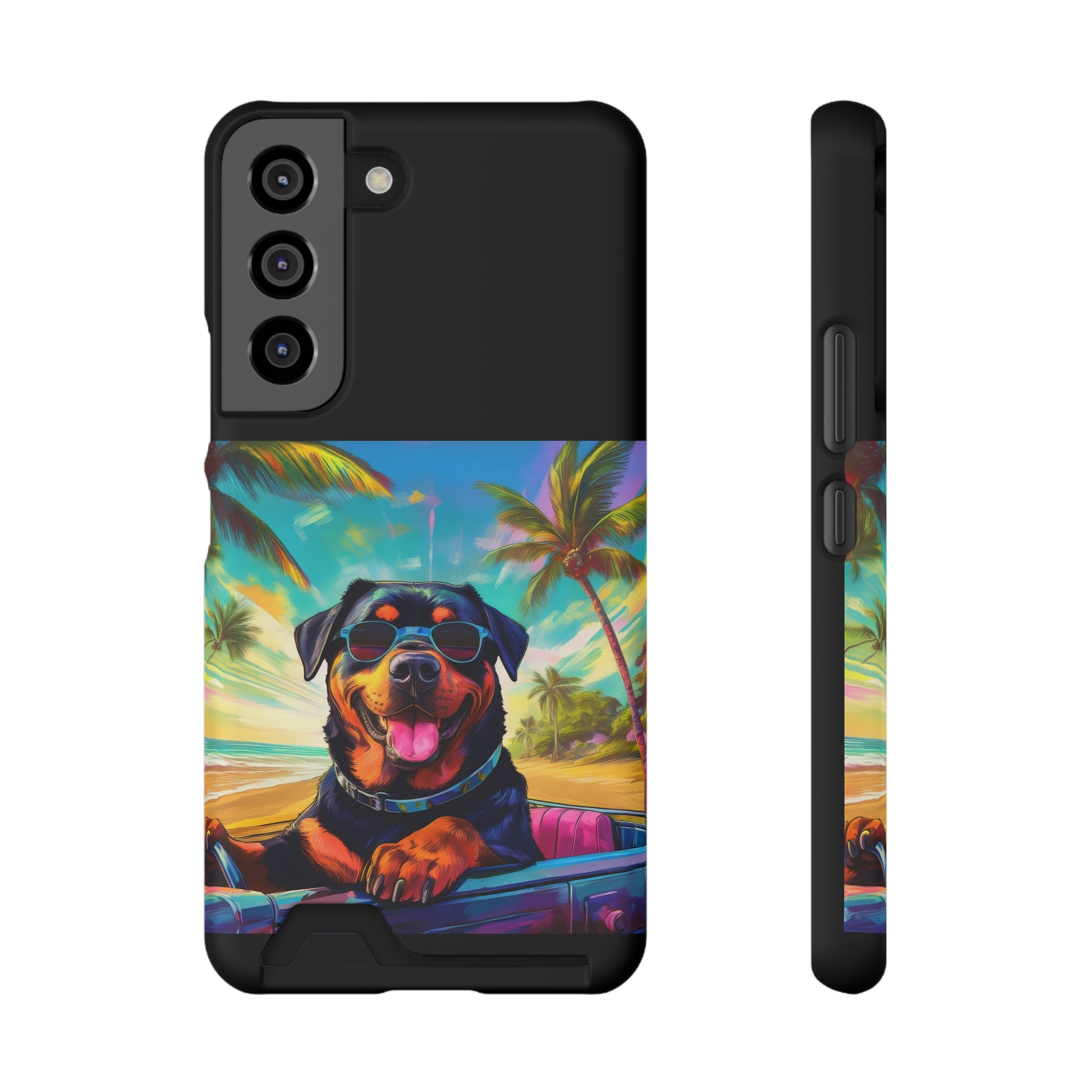 Rottweiler Beach Drive Phone Case with Card Holder