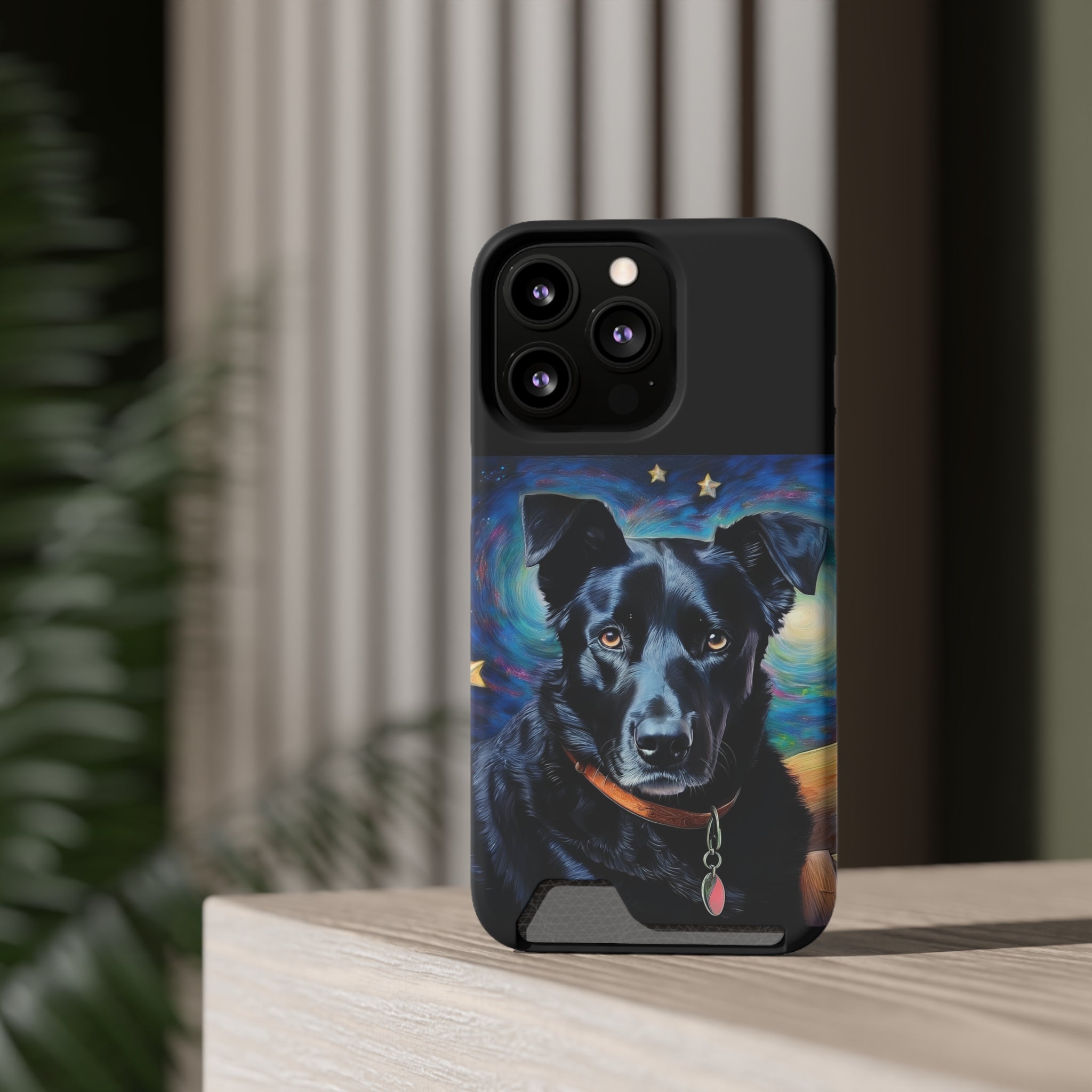 Black Shepherd Lab Stary Night Phone Case with Card Holder