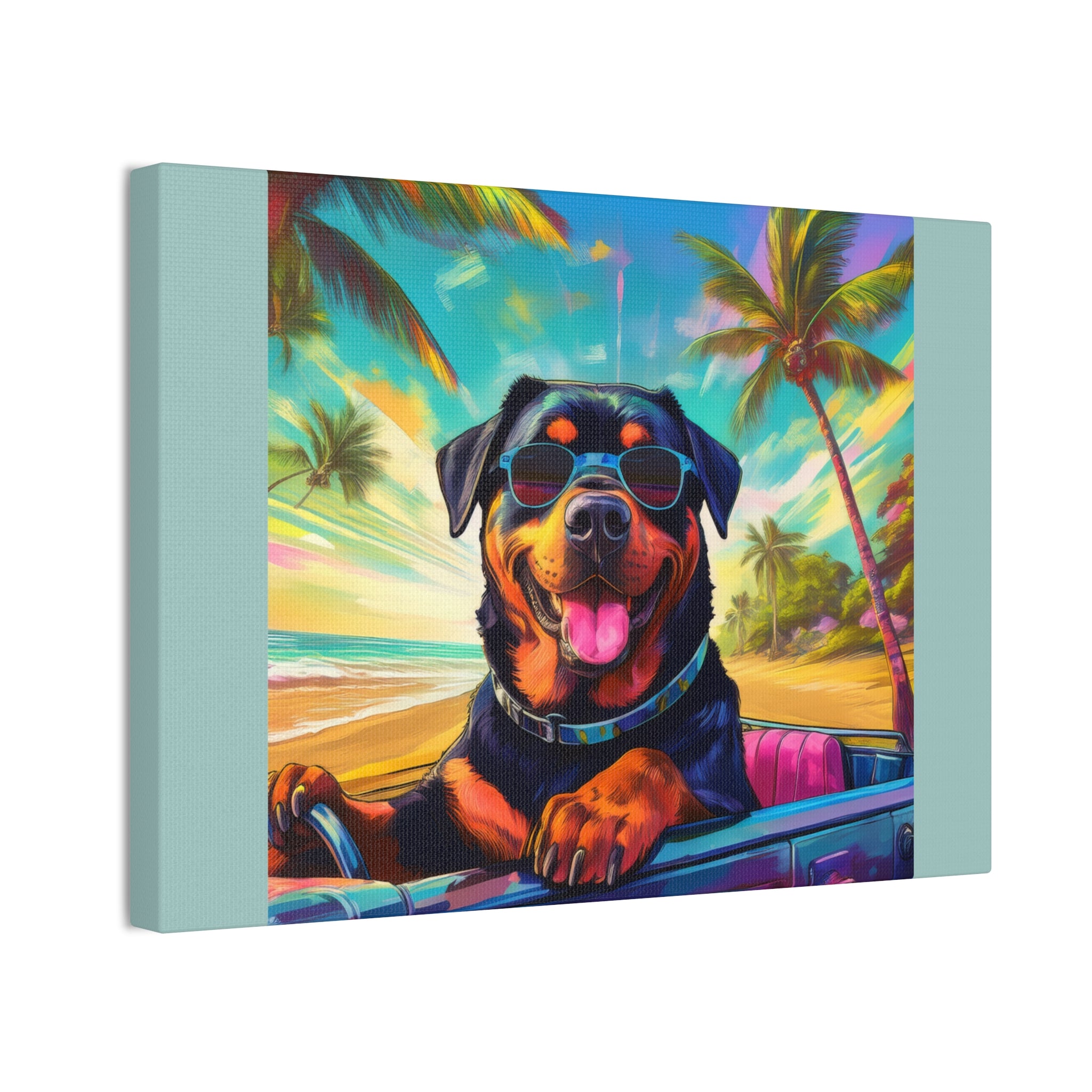 Rottweiler Beach Drive Canvas Painting
